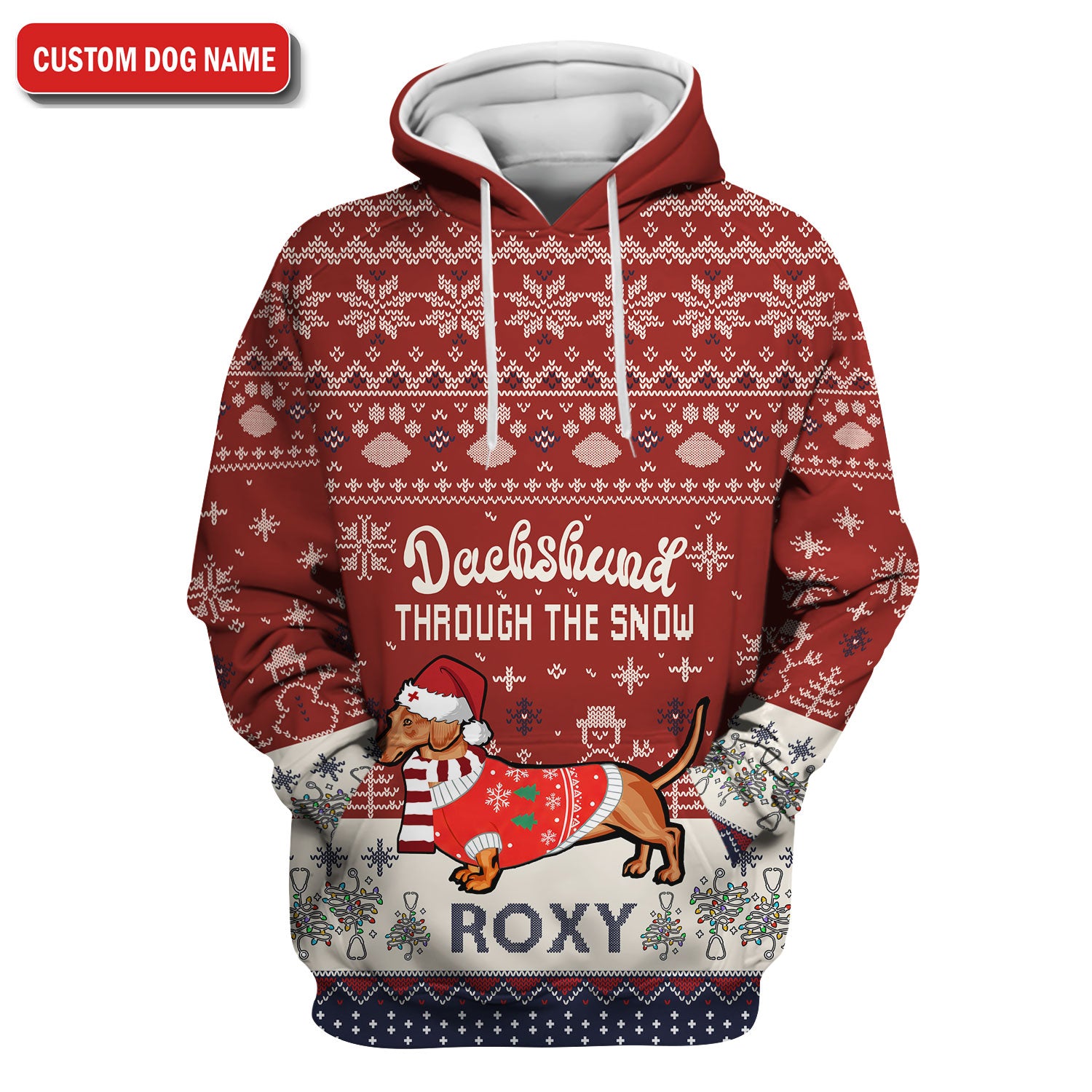 Funny Wiener Dog Christmas Ugly Scrub Top - Custom Name Dachshund Through The Snow - Cute Holiday Medical Uniform