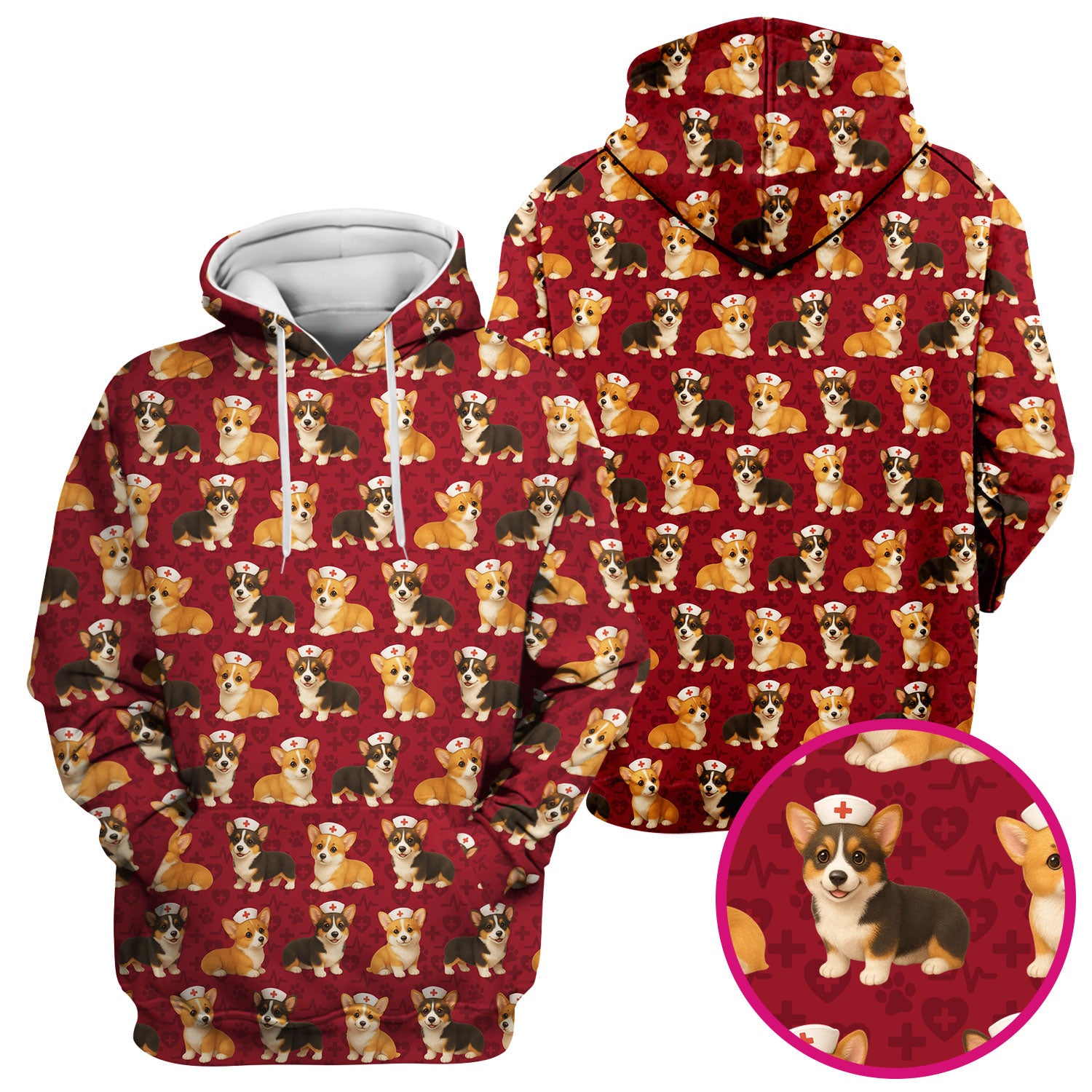 Christmas Corgi Scrubs for Women - Cute Dog Pattern Medical Scrub Top - Festive Holiday Christmas Scrubs with Adorable Corgi Design