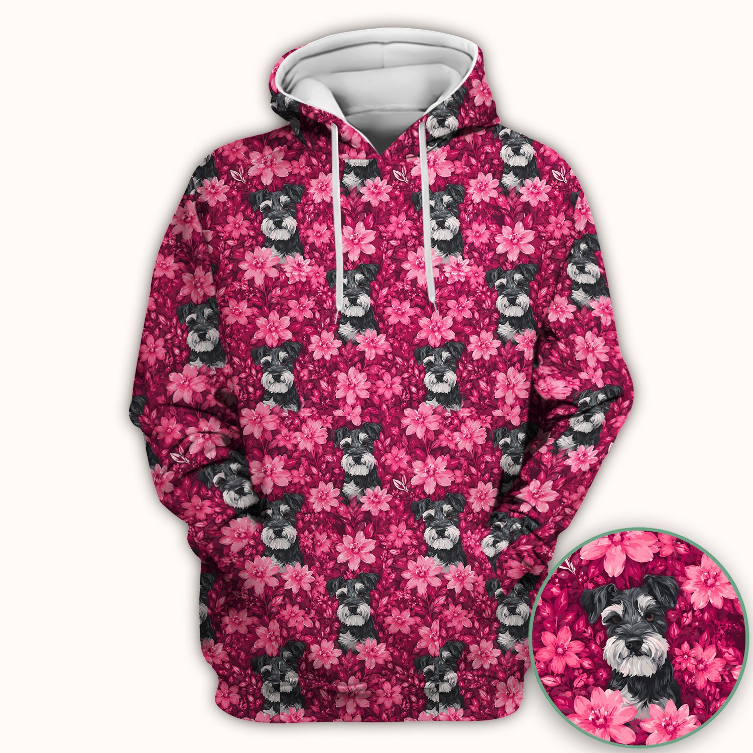 Pink Floral Schnauzer Pattern Scrub Top, Comfortable Scrubs for Nurses