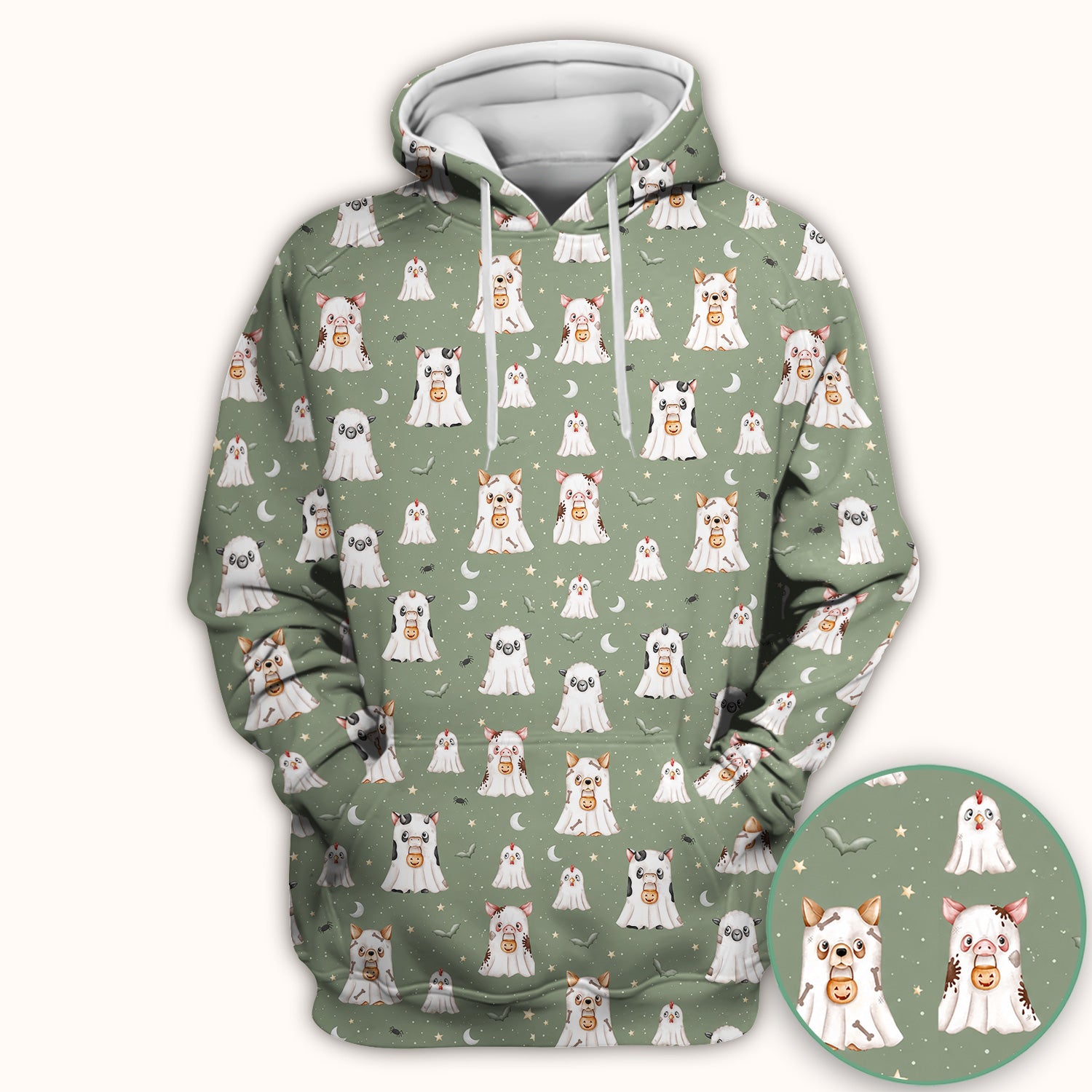 Spooky Farm Animal Ghost Scrub Top, Comfortable Scrubs for Nurses