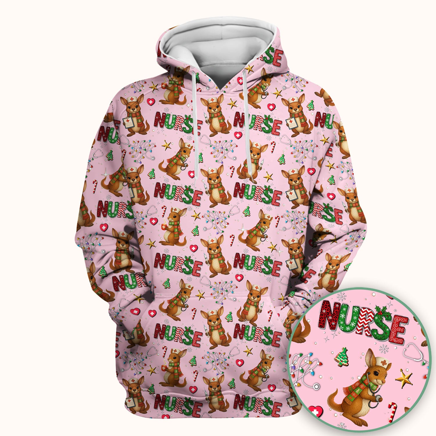 Aussie Kangaroo Christmas Scrub Top - Funny Holiday Nurse Shirt for Women - Cute Animal Medical Uniform