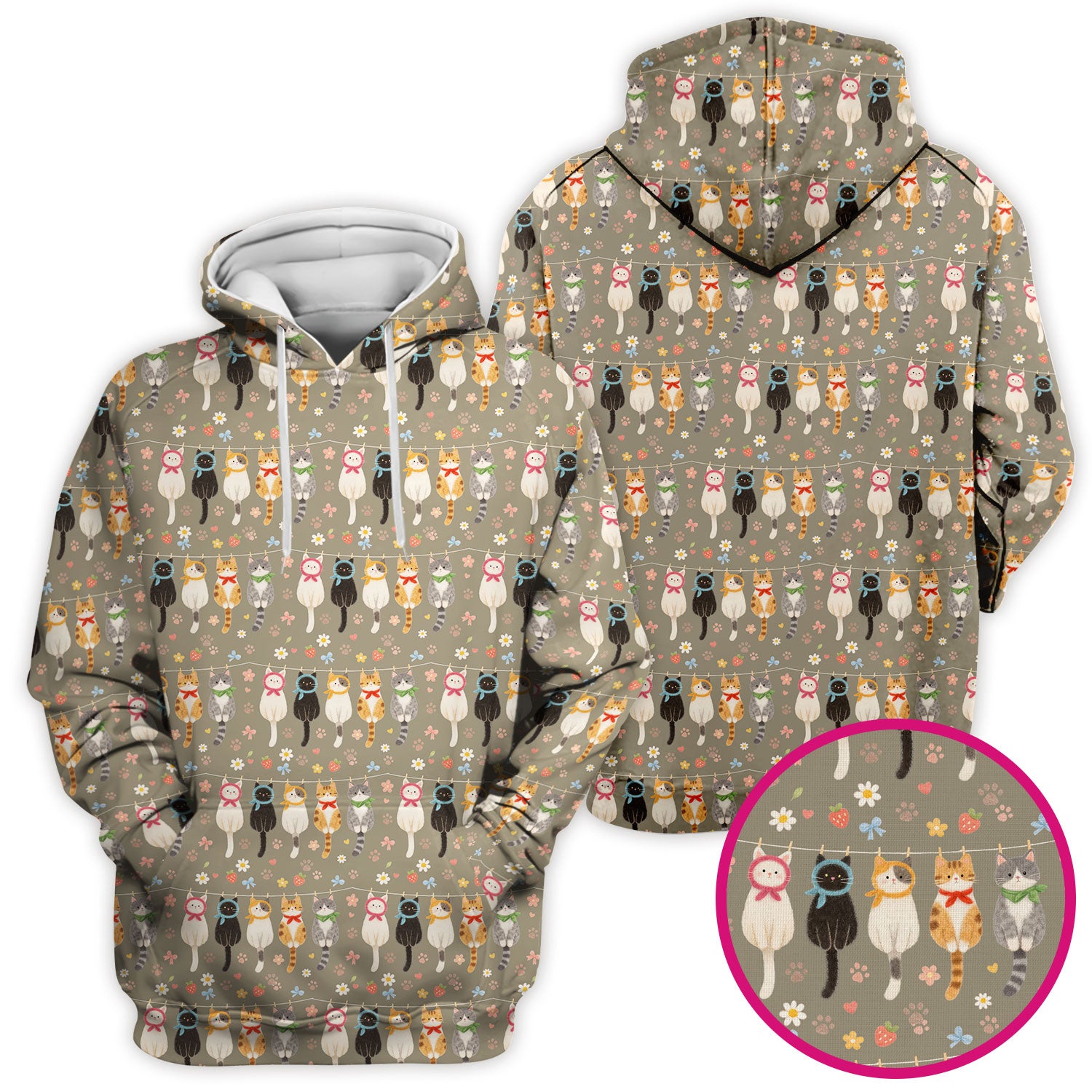 Cute Cat Clothesline Pattern Scrub Top, Comfortable Scrubs for Nurses