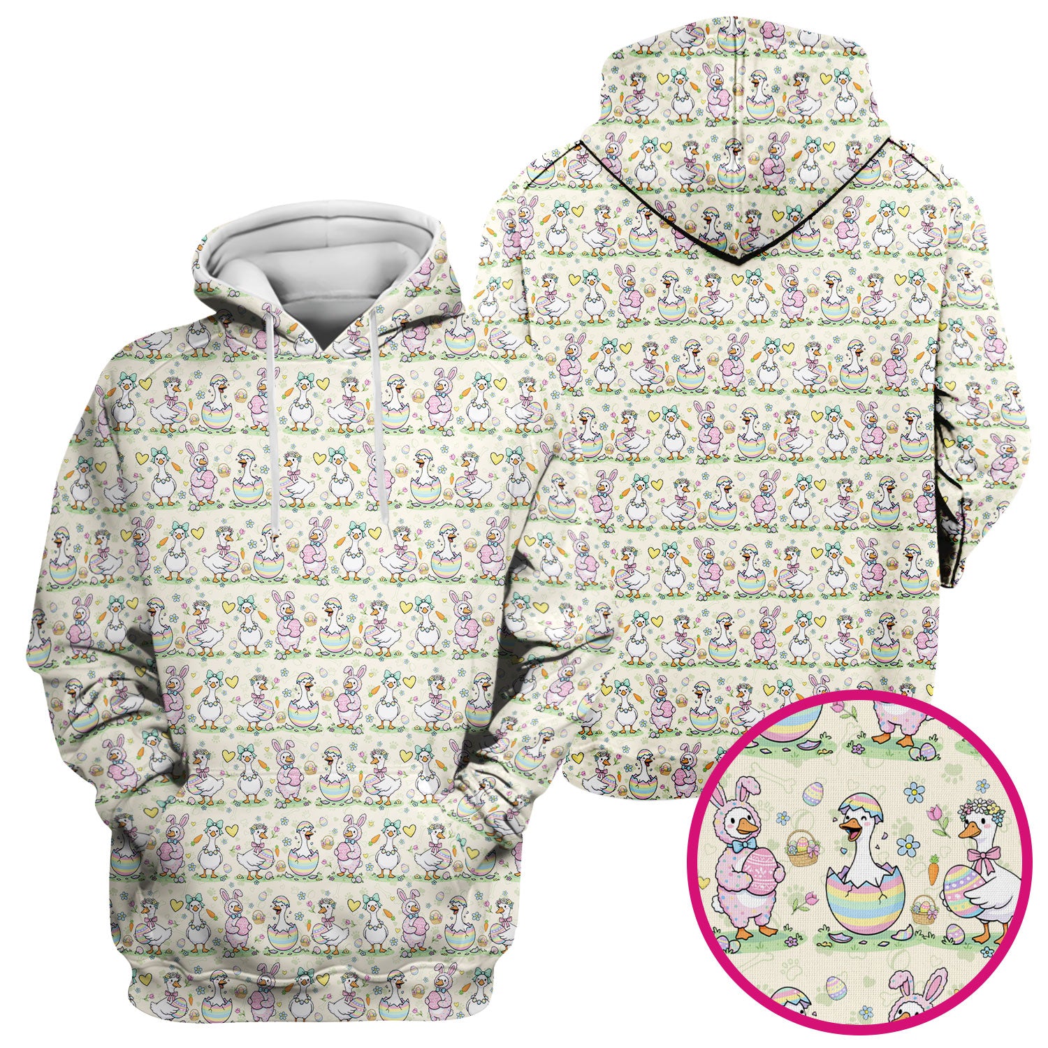 Pastel Easter Goose Bunny Egg Pattern Scrub Top, Comfortable Scrubs for Nurses