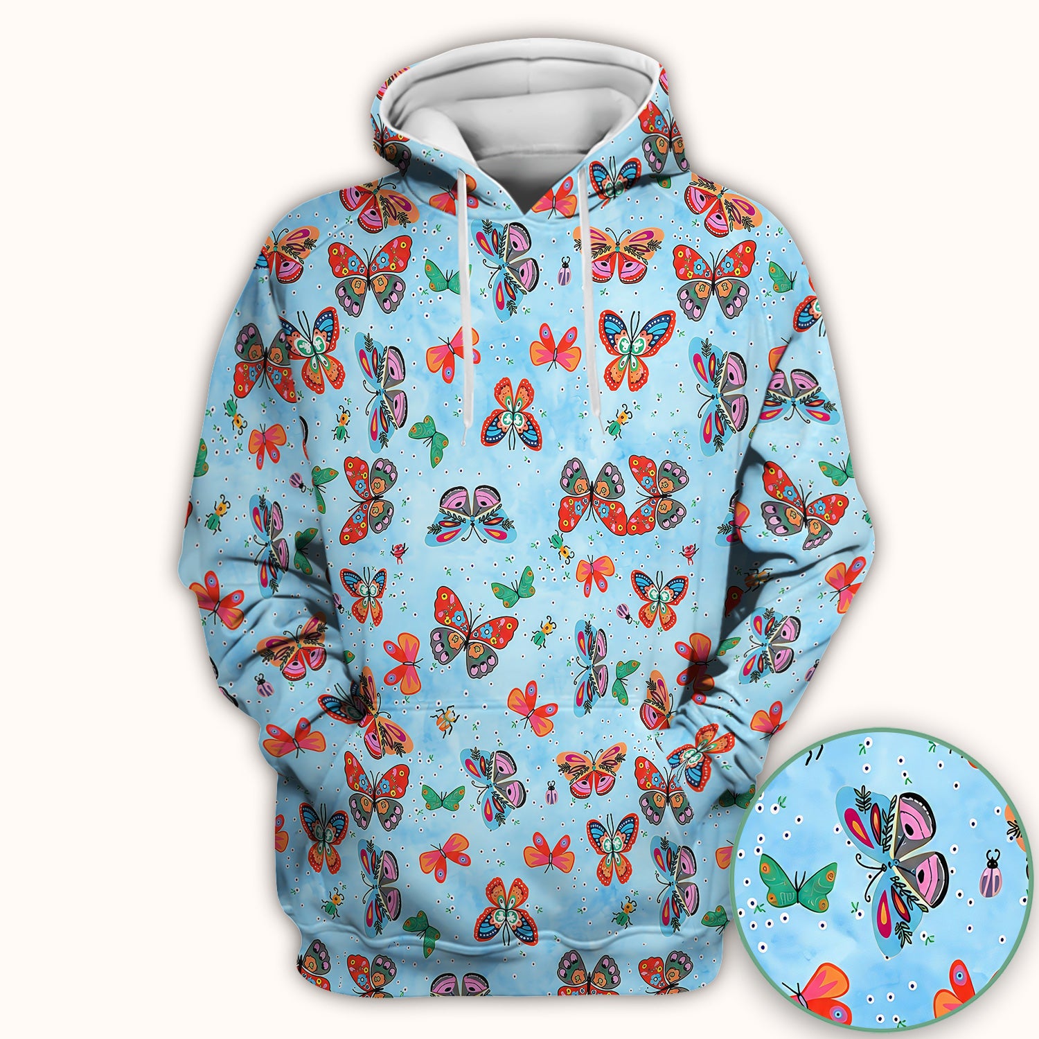 Colorful Butterfly Garden Pattern Scrub Top, Breathable Fabrics Nursing Uniform