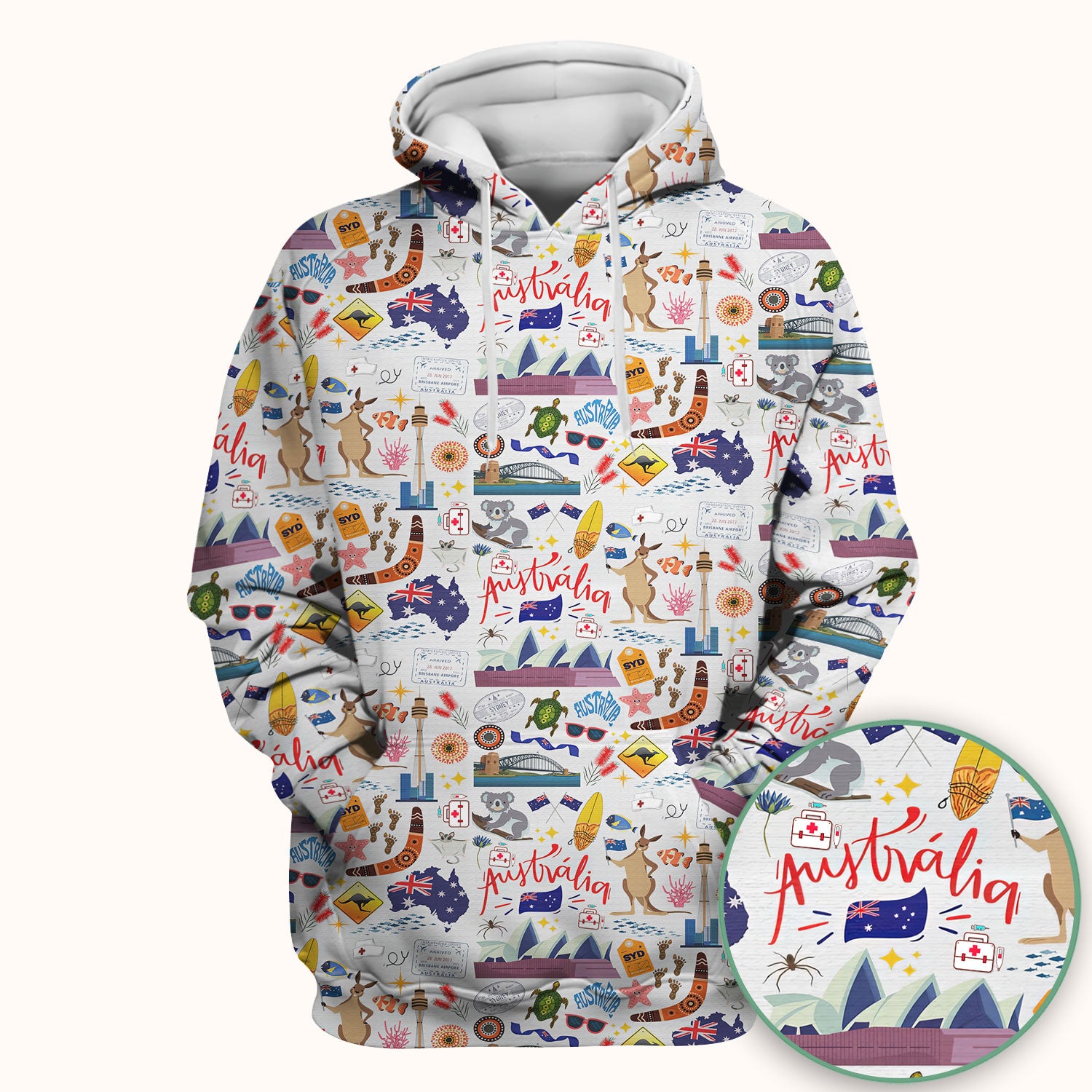 Australia Scrub Top for Women - Aussie Icons with Kangaroo Koala Opera House - Travel Medical Uniform Gift for LPN RN CNA