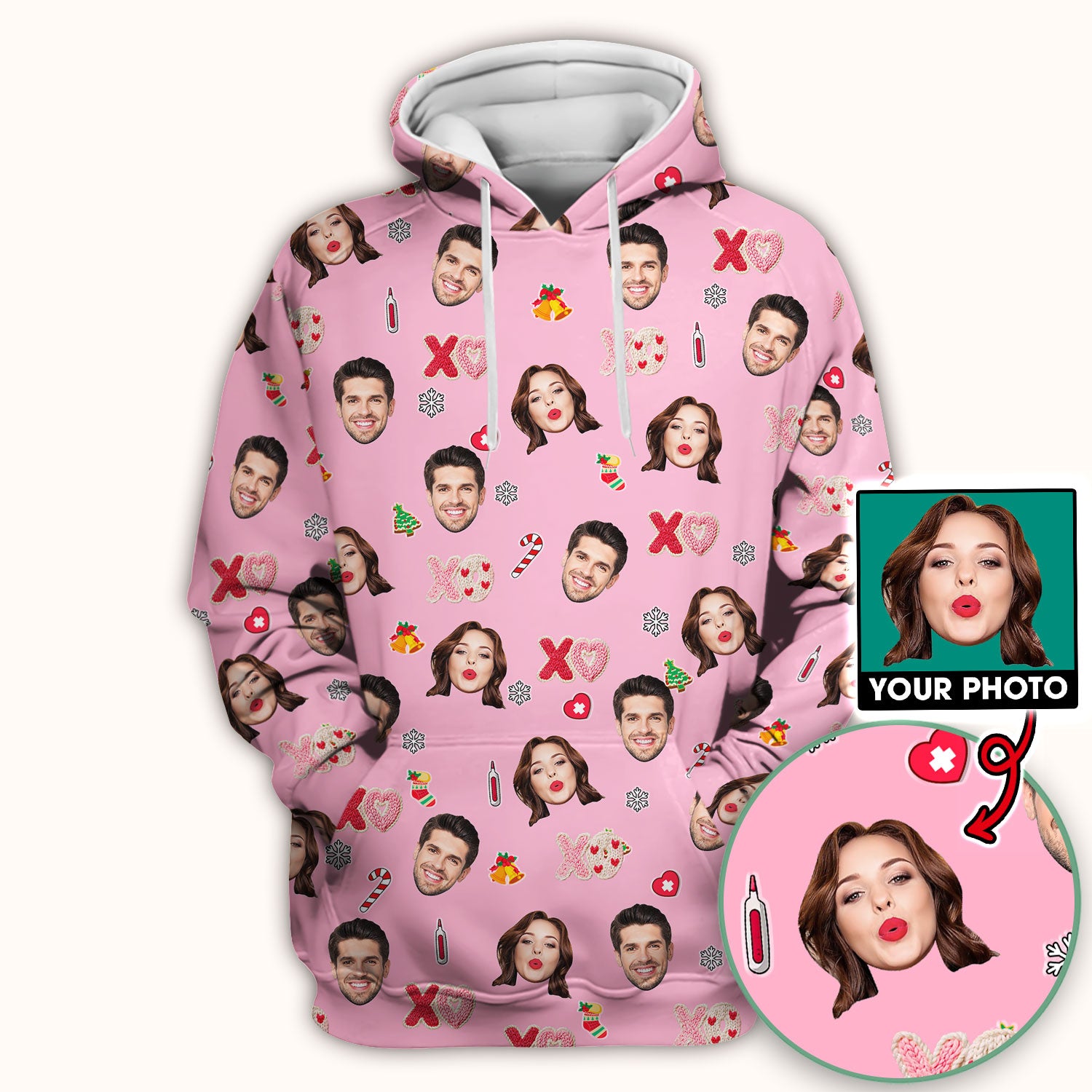 Personalized Photo Scrub Top, Custom Face XOXO Scrub Shirt, Breathable Fabrics Nursing Uniform