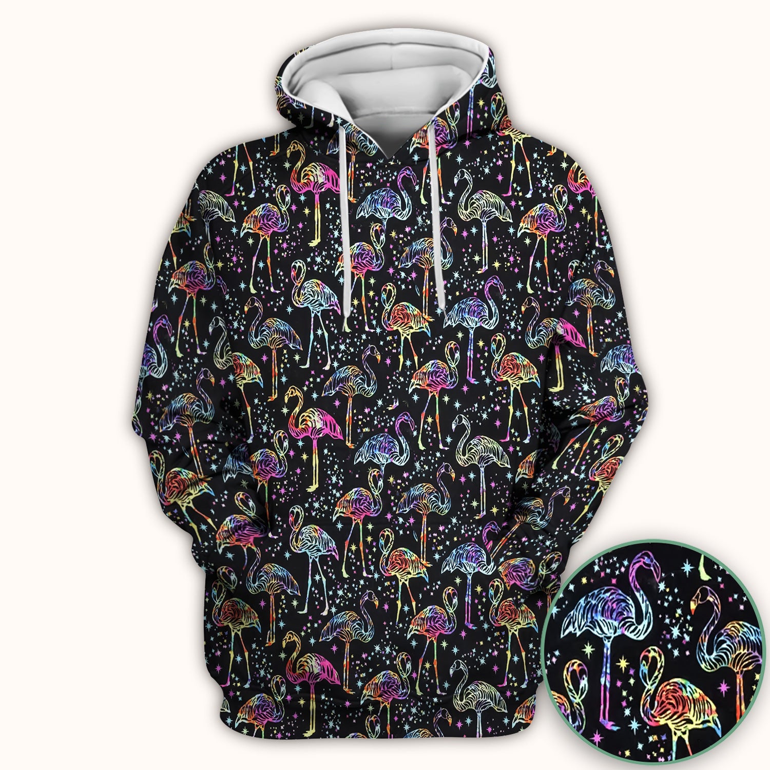 Neon Flamingo Starry Night Pattern Scrub Top, Comfortable Scrubs for Nurses