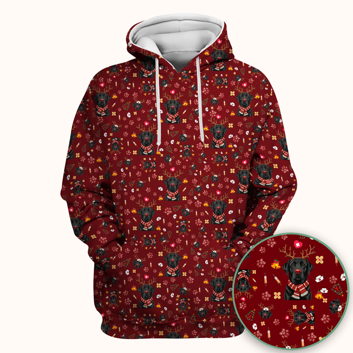 Funny Black Lab Reindeer Scrub Top - Christmas Dog Nurse Shirt - Cute Holiday Medical Uniform Gift for RN LPN CNA