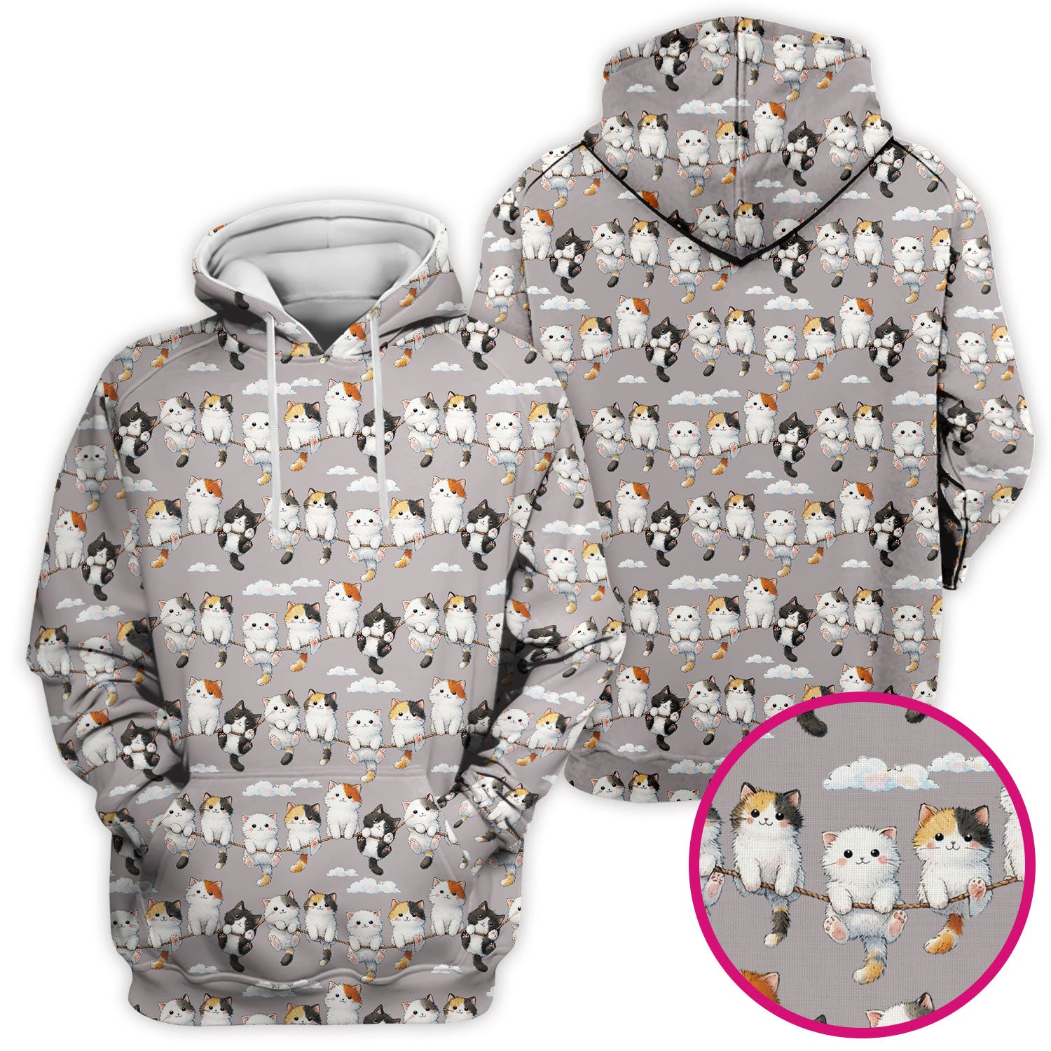 Cute Cats Sitting on Rope Pattern Scrubs Top, Comfortable Scrubs for Nurses