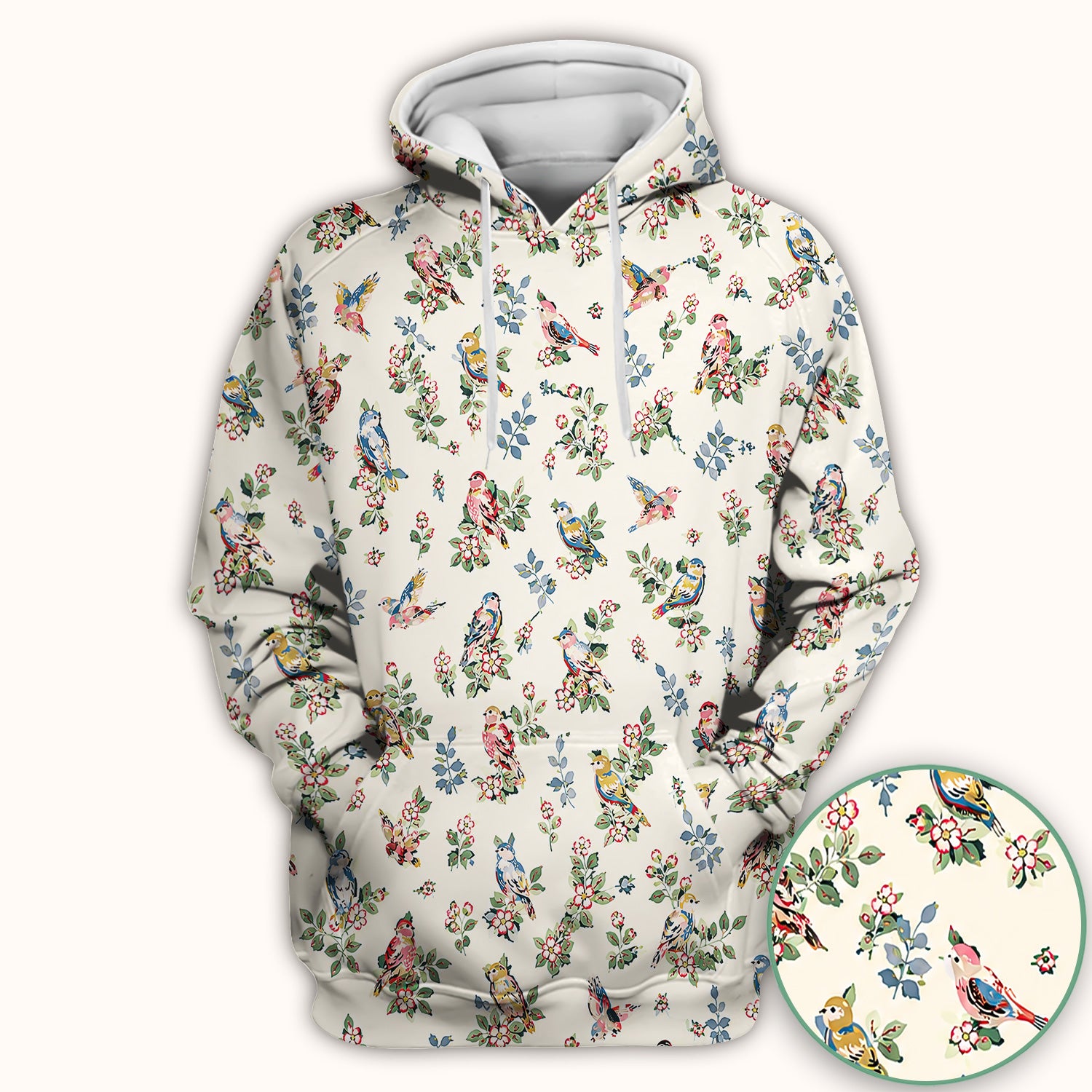Cute Vintage Birds Blossom Pattern Scrub Top, Comfortable Scrubs for Nurses