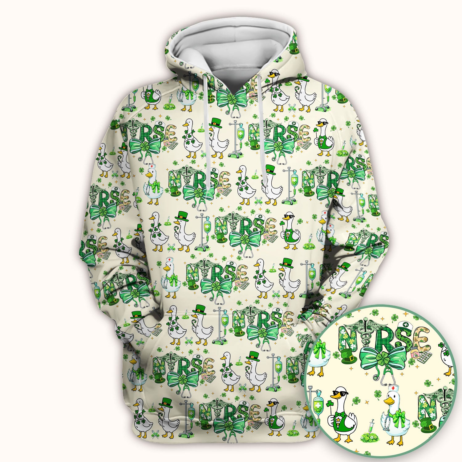 Funny Goose Nurse Shamrock Scrub Top, St. Patrick’s Day Nurse Pattern Shirt, Breathable Fabrics Nursing Uniform