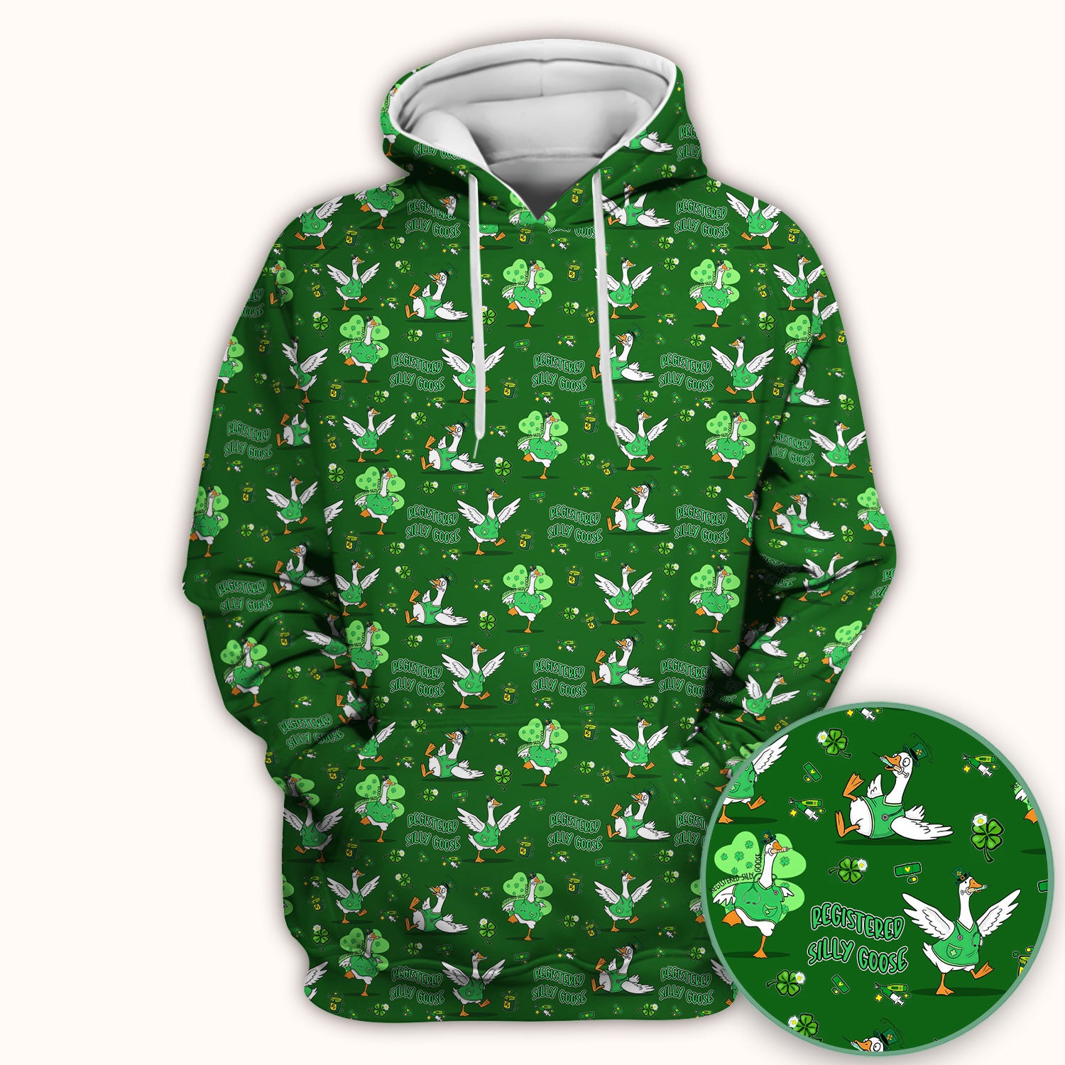 Silly Goose St. Patrick’s Day Scrub Top, Funny Goose Shamrock Pattern Nurse Scrub Shirt, Irish Green Nursing Uniform