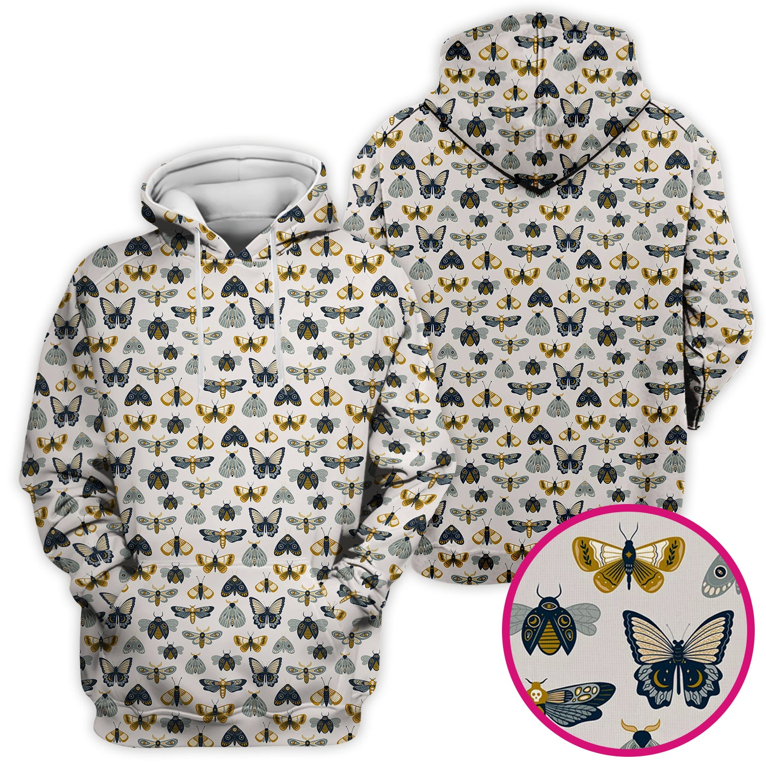 Vintage Butterfly Moth Insect Pattern Scrub Top, Comfortable Scrubs for Nurses