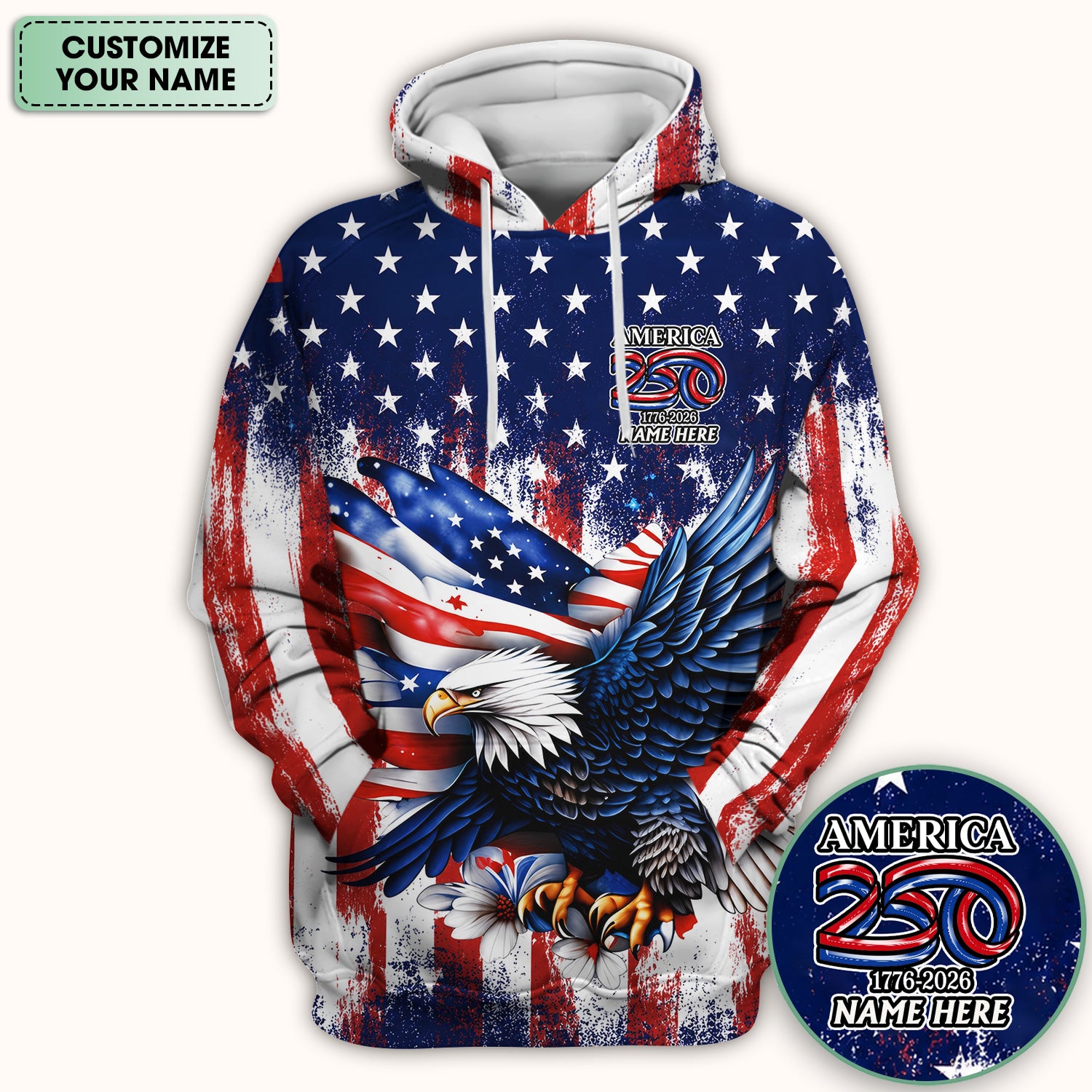 Personalized Patriotic Eagle Flag Pattern Scrub Top, Comfortable Scrubs for Nurses