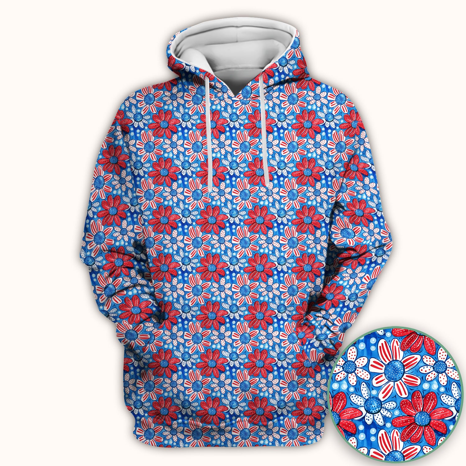 Cute Patriotic Daisy Blossom Repeat Pattern Scrub Top, Comfortable Scrubs for Nurses