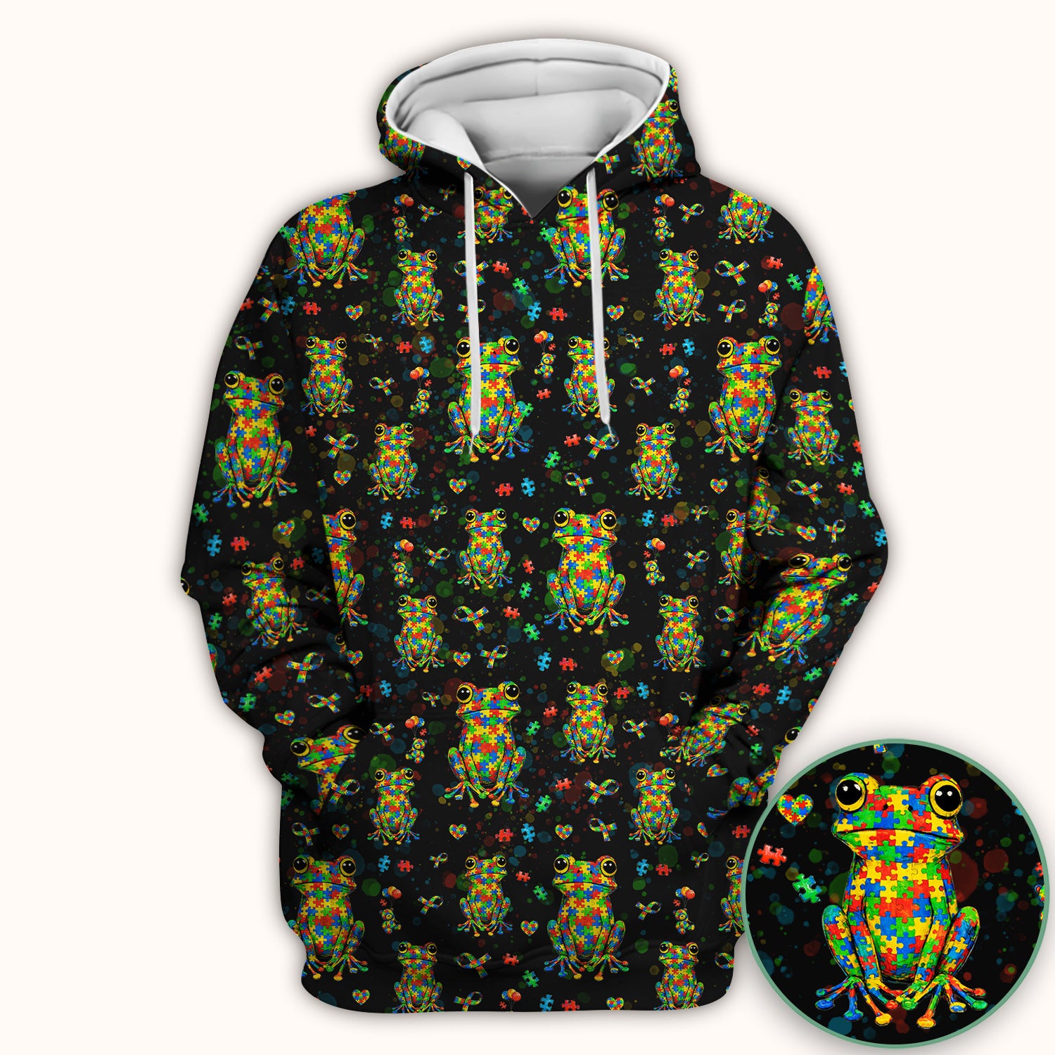 Colorful Autism Puzzle Frog Pattern Scrubs Top, Comfortable Scrubs for Nurses