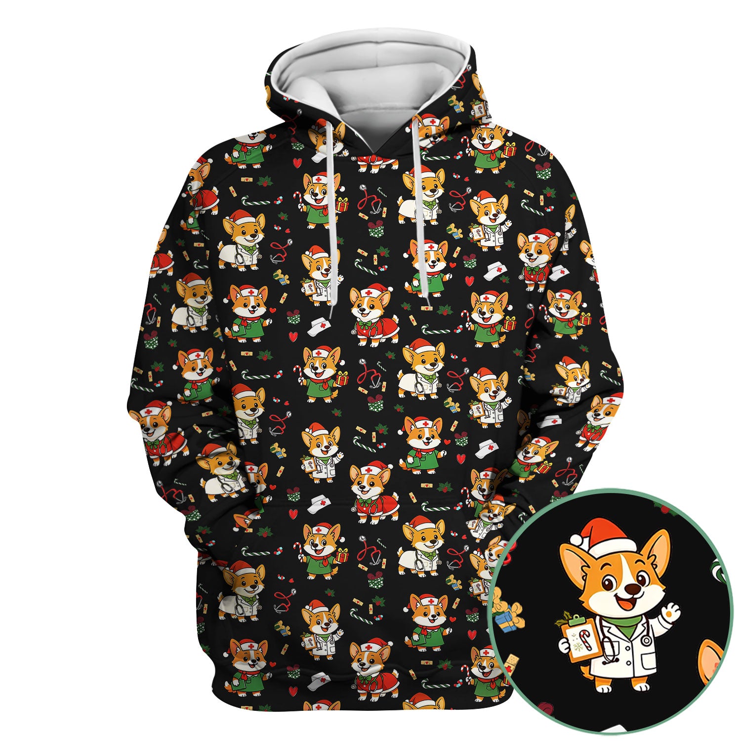 Cute Christmas Corgi Scrub Top - Cute Holiday Dog Nurse Uniform - Funny Medical Top Gift for RN CNA LPN Nursing Students