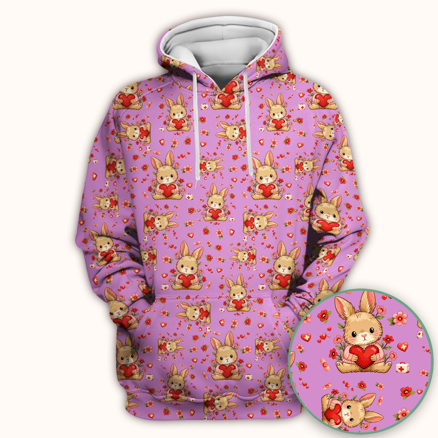 Adorable Bunny Heart Healthcare Design Scrub Top, Comfortable Scrubs for Nurses, Easter