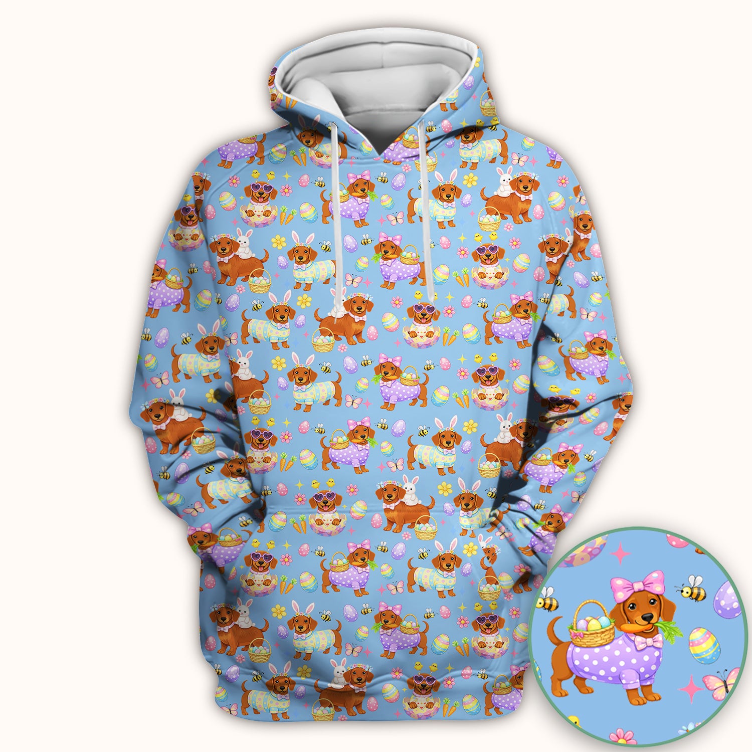 Cute Easter Dachshund Dog Pattern Scrub Top, Breathable Healthcare Uniform Top