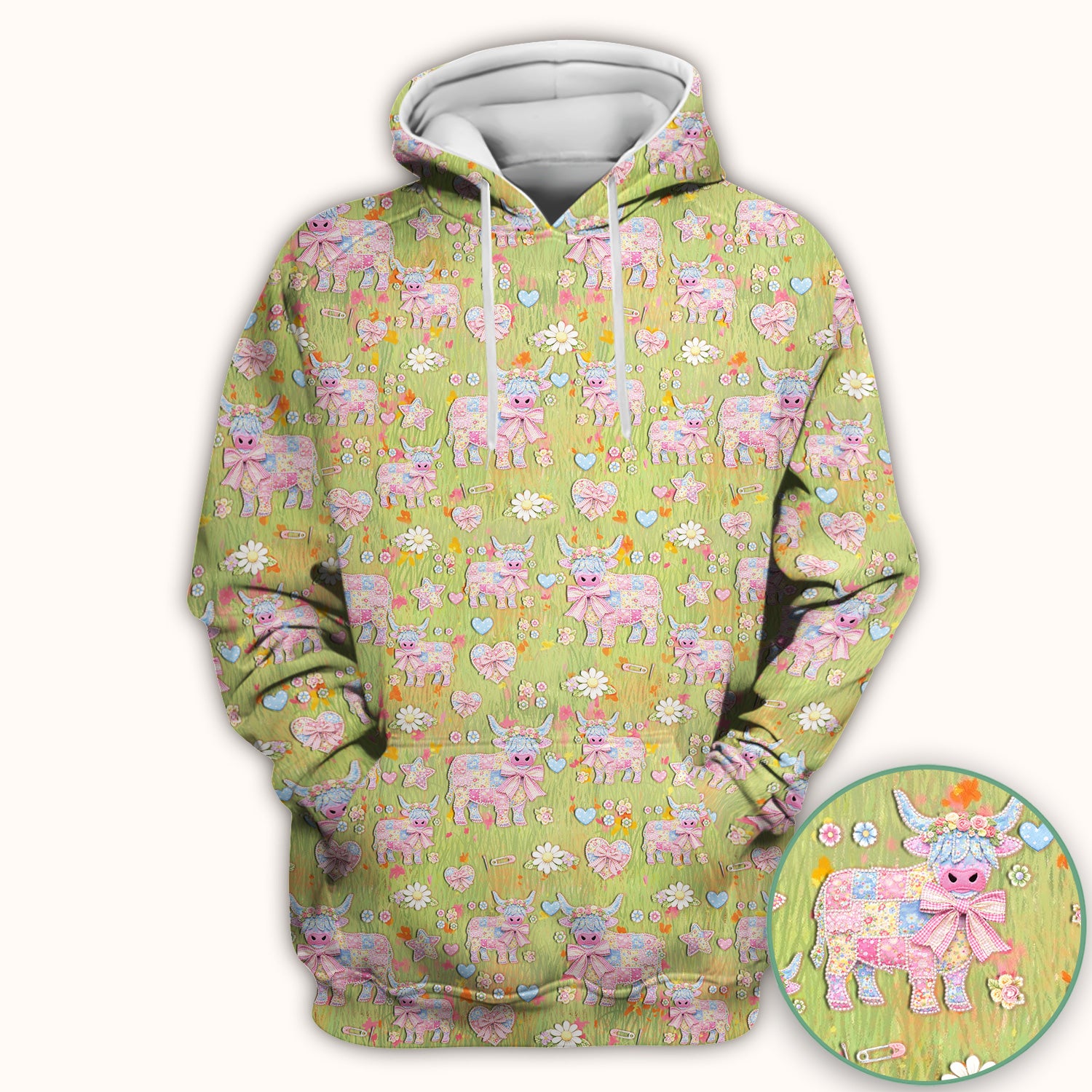 Cute Girly Cow Daisy Pastel Pattern Scrub Top, Comfortable Scrubs for Nurses