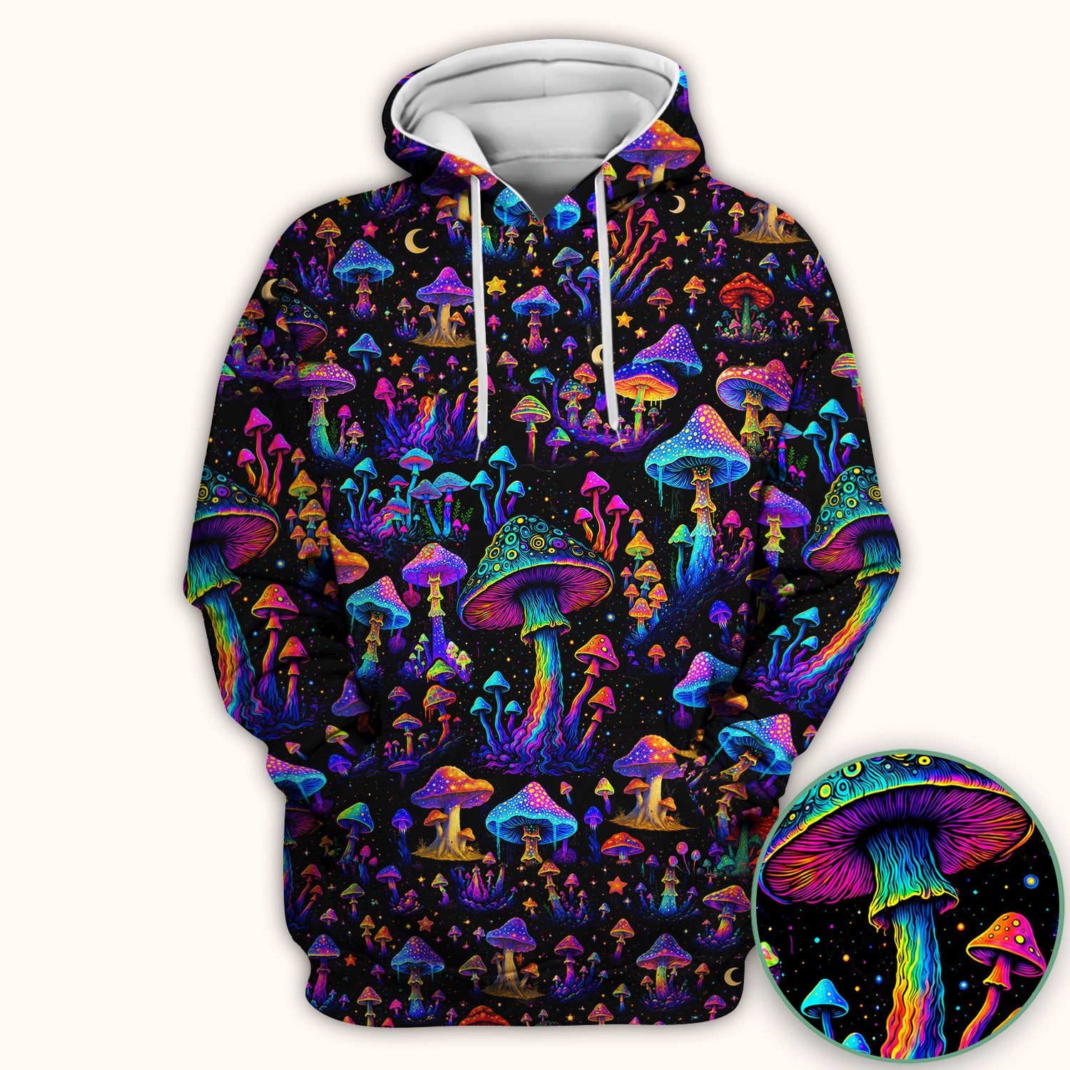Neon Fantasy Mushroom Print Scrub Top, Comfortable Scrubs for Nurses