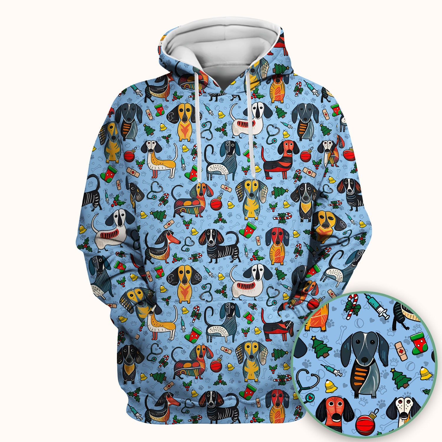 Christmas Wiener Dog Scrub Top - Funny Sausage Dog Nurse Shirt for Women - Holiday Medical Uniform