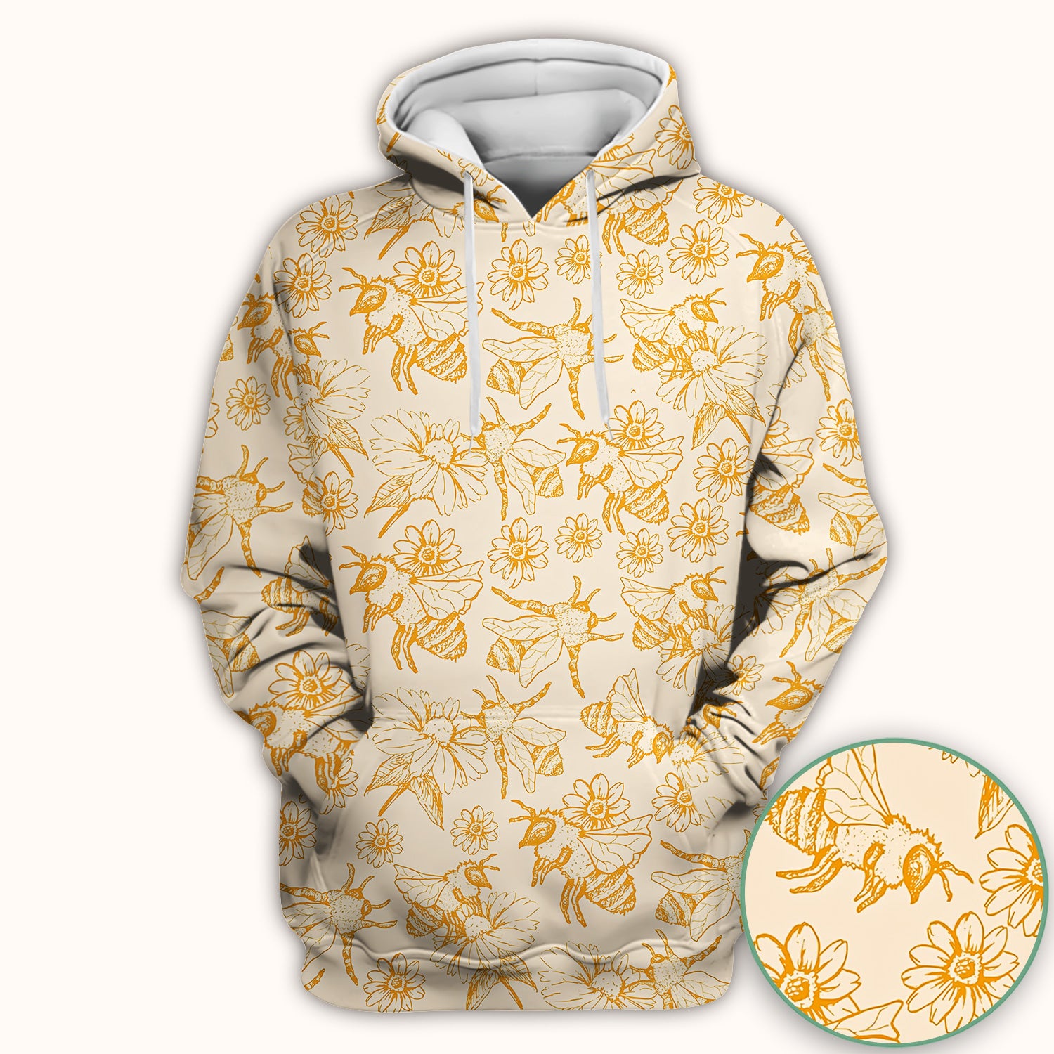 Cute Honey Bee Flower Sketch Pattern Scrub Top, Comfortable Scrubs for Nurses