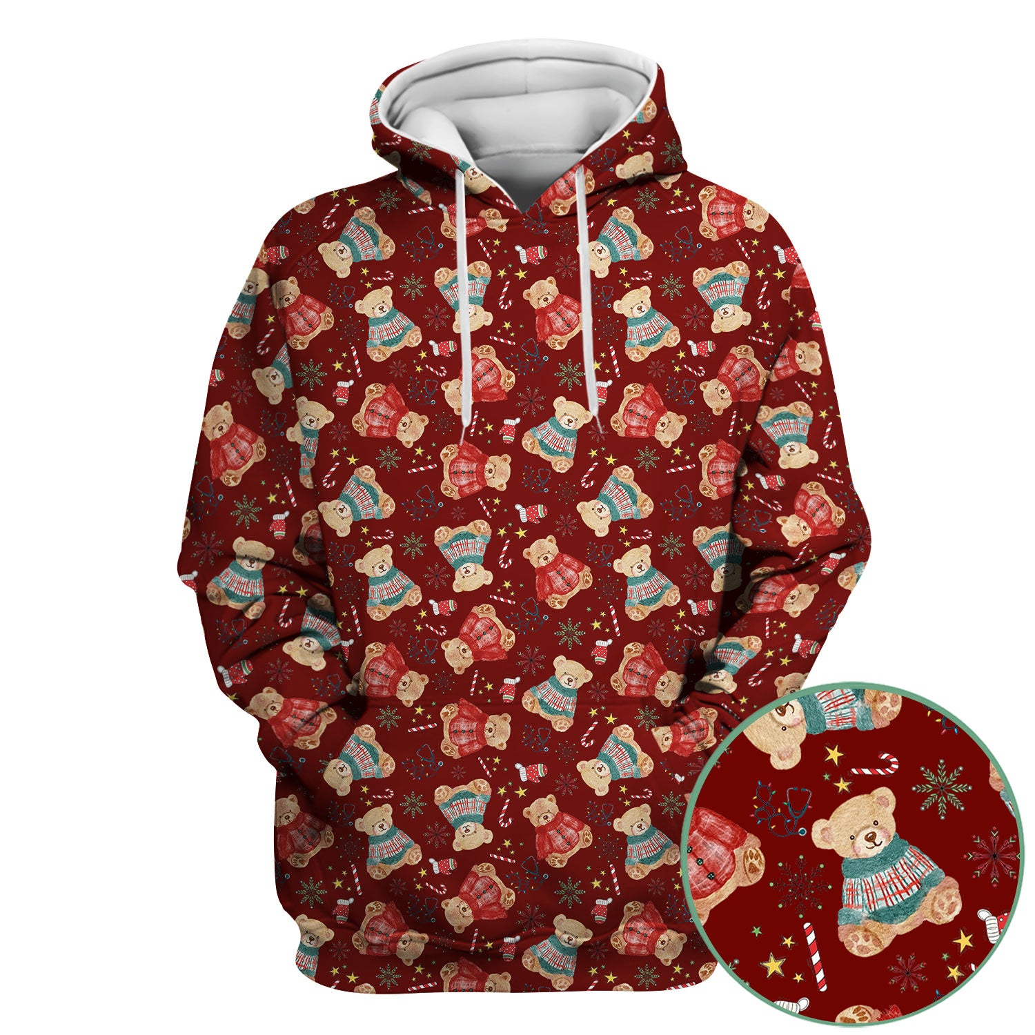 Funny Christmas Scrub Shirt - Cute Bear Winter Print Scrubs - Holiday Medical Scrub Top Gift for Women, Men, CNA RN, Doctor Nurse Christmas Outfit