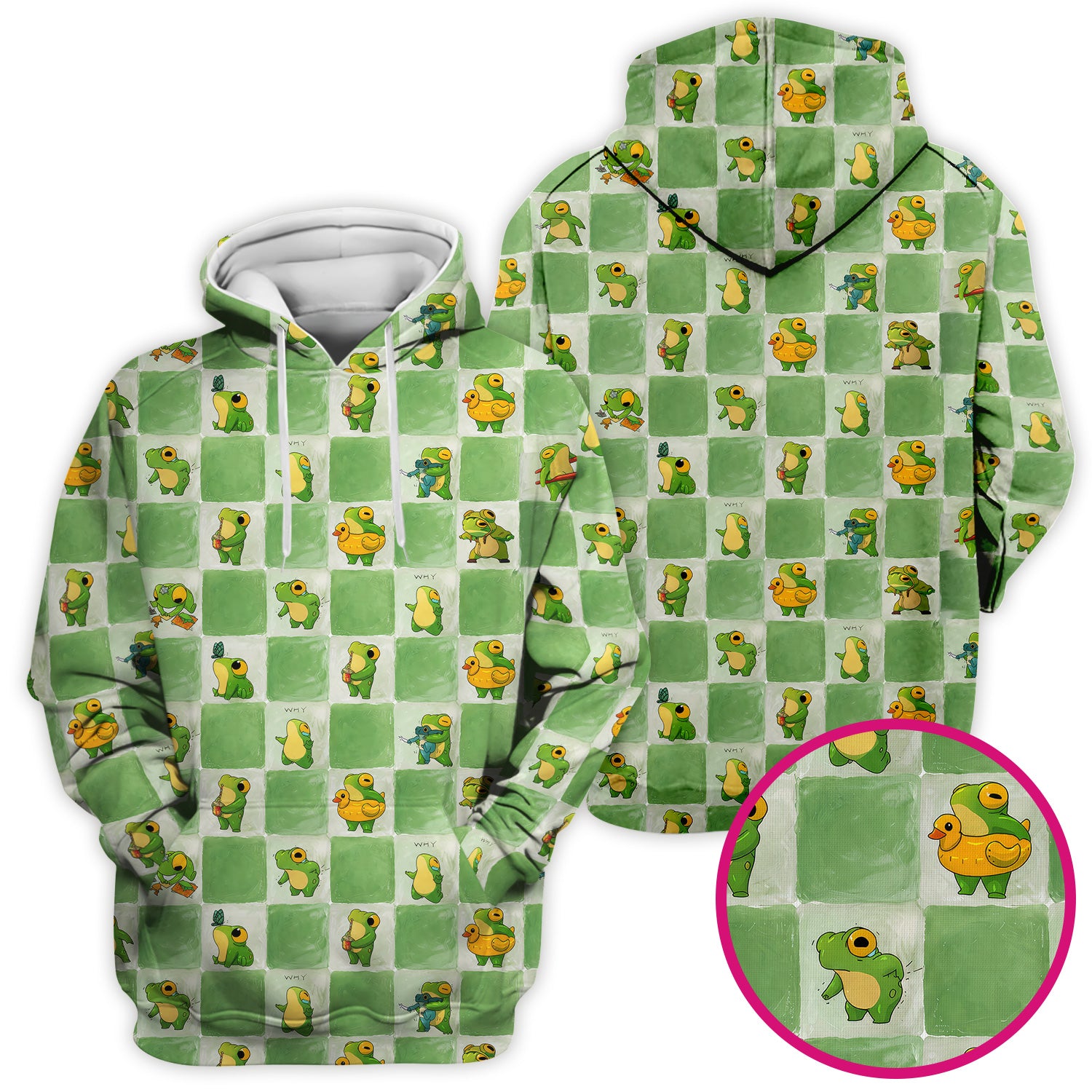 Cute Frog Duck Checkerboard Pattern Scrub Top, Breathable Fabrics Nursing Uniform