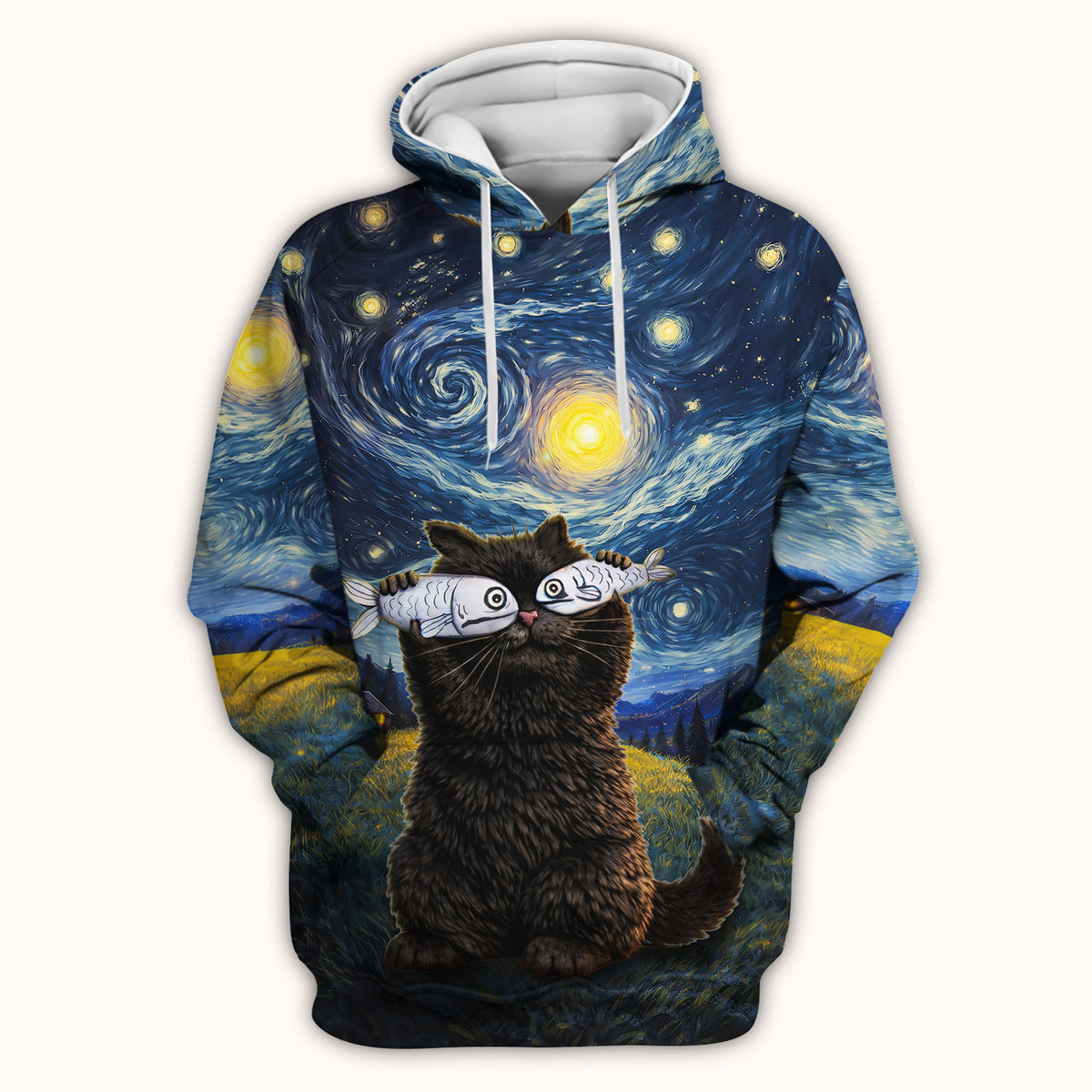 „Starry Night“-Katzen-Print V-Ausschnitt-Kasack, für katzenliebende Pflegekräfte