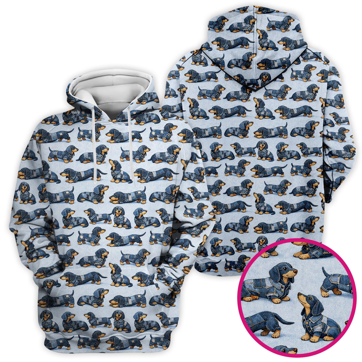 Denim Dachshund Dog Pattern Scrub Top, Breathable Fabrics Nursing Uniform