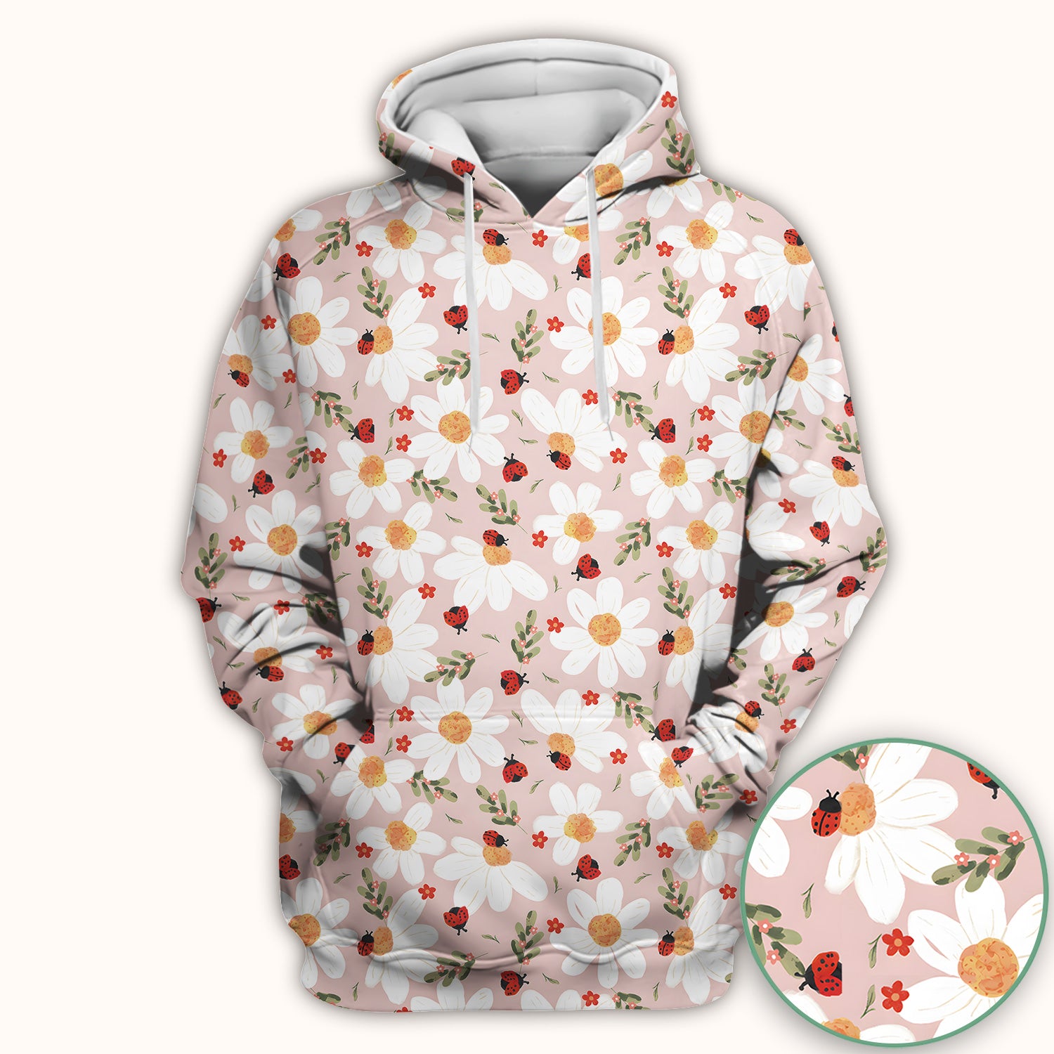 Daisy Ladybug Garden Blossom Pattern Scrub Top, Comfortable Scrubs for Nurses