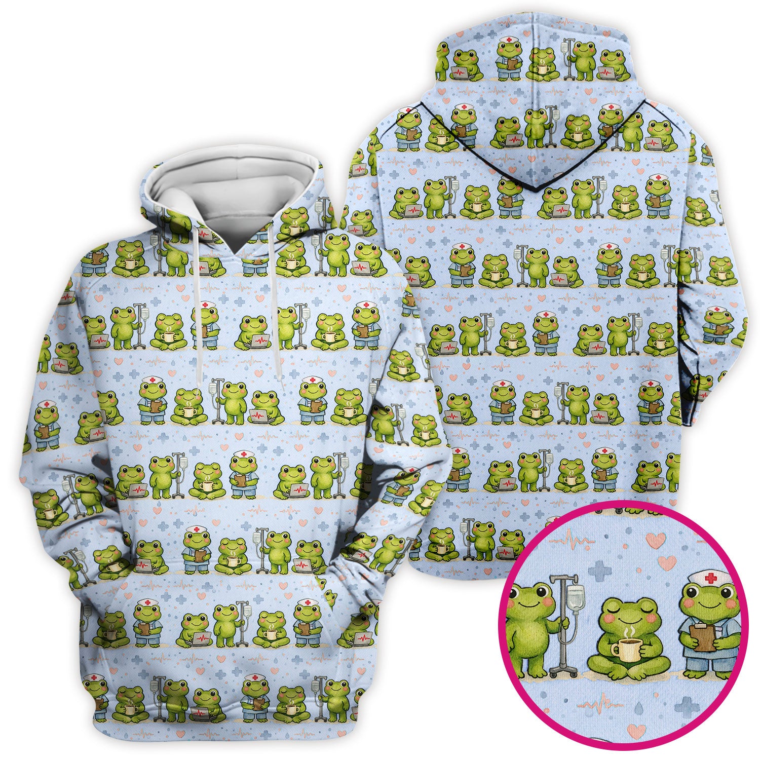 Adorable Frog Nurse Various Poses Print Scrub Top, Comfortable Scrubs for Nurses