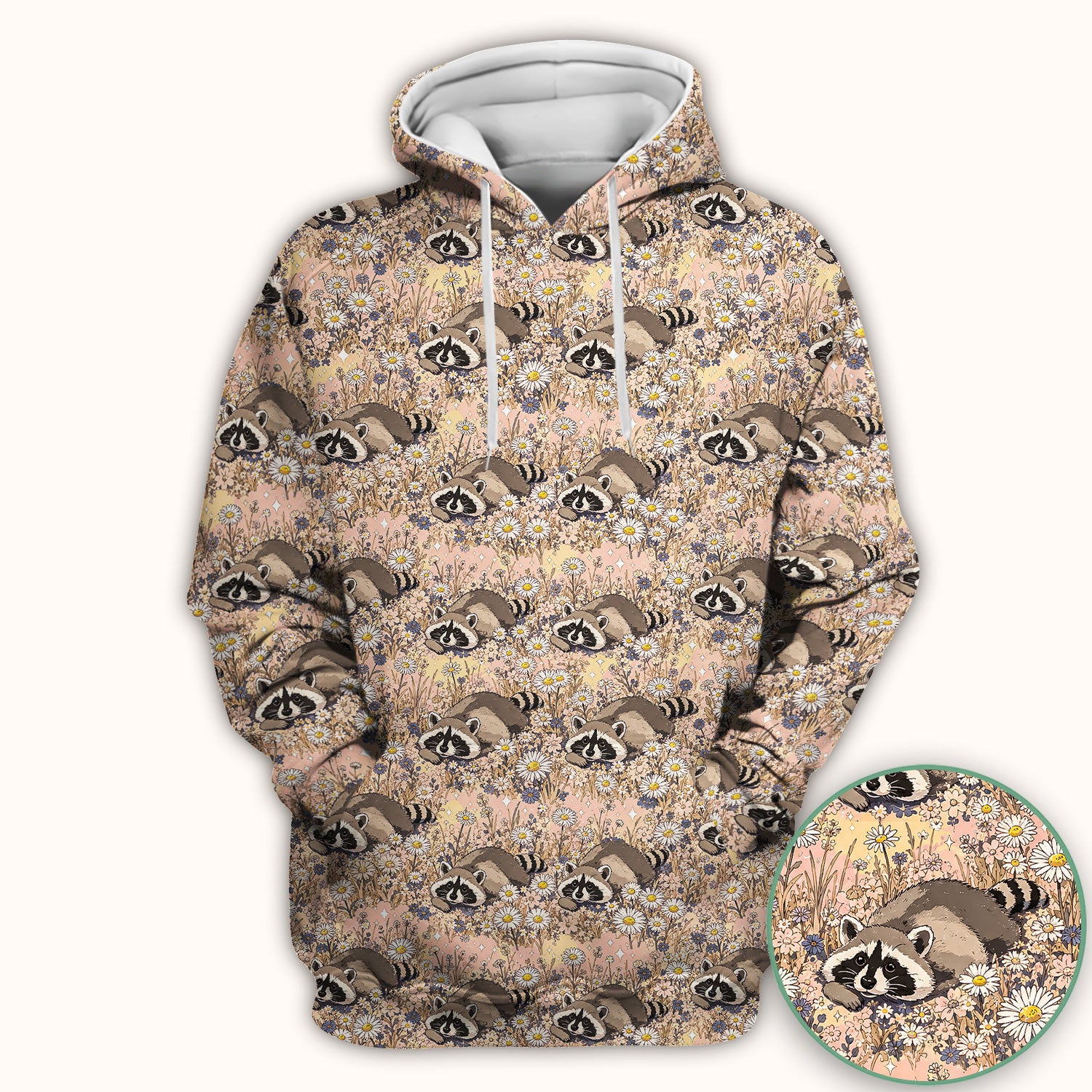 Cute Raccoon Wildflower Meadow Pattern Scrub Top, Comfortable Scrubs for Nurses