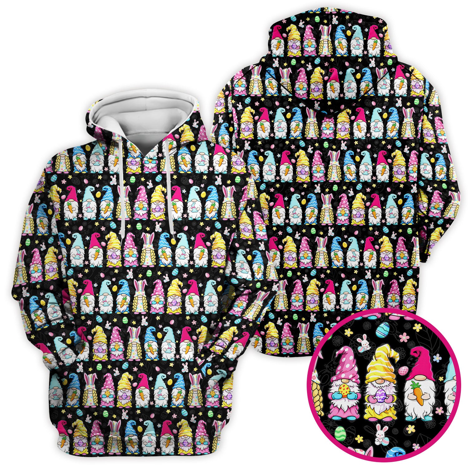 Colorful Easter Gnome Bunny Eggs Print Scrub Top, Comfortable Scrubs for Nurses