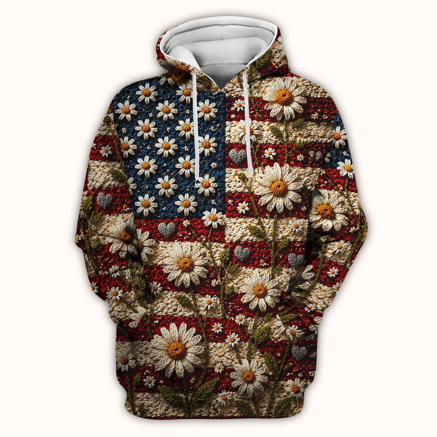 American Flag Daisy Floral Knit Texture Pattern Scrub Top, Breathable Fabrics Nursing Uniform