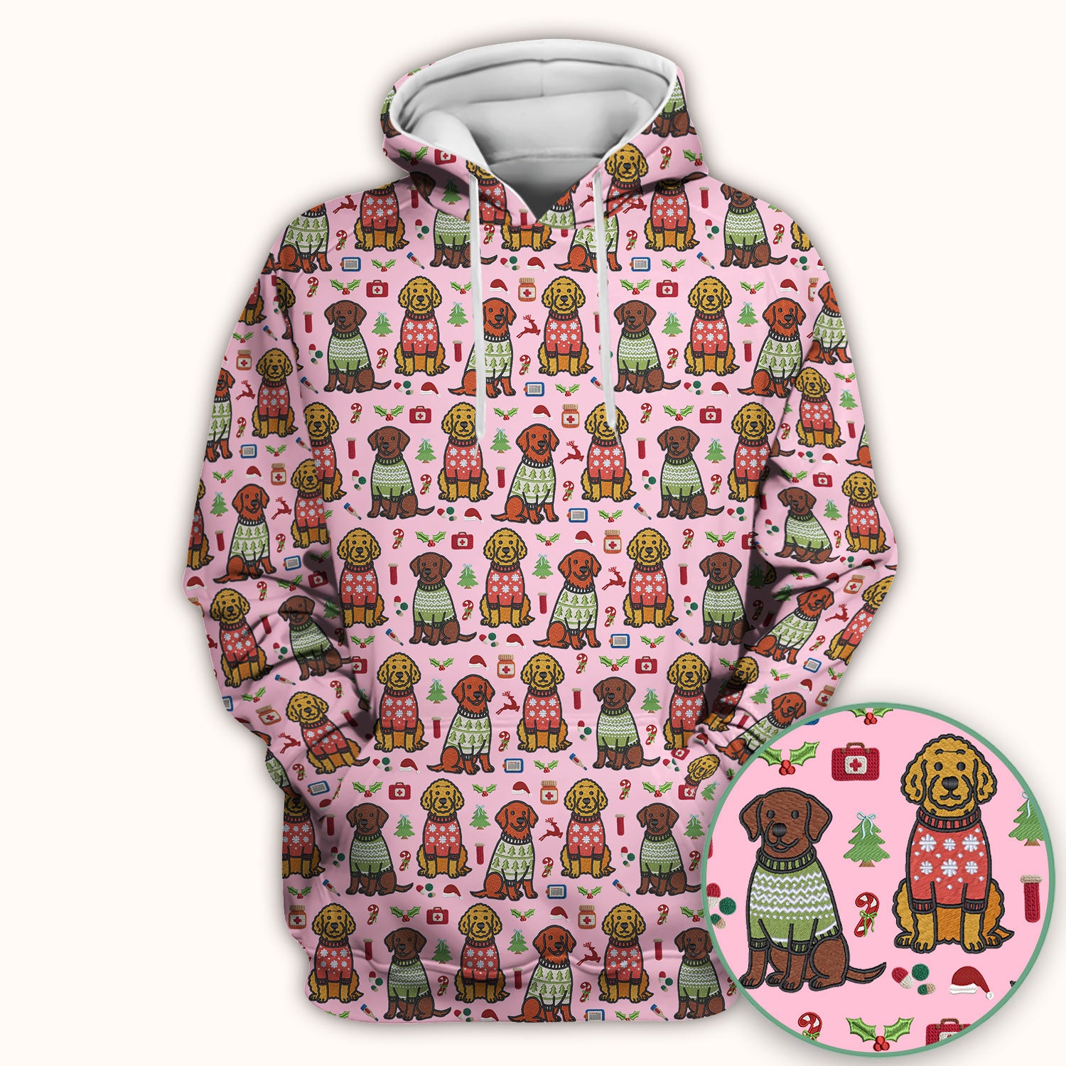 Golden Retriever Christmas Scrub Top, Cute Holiday Dog Nurse Pattern Shirt, Breathable Fabrics Nursing Uniform