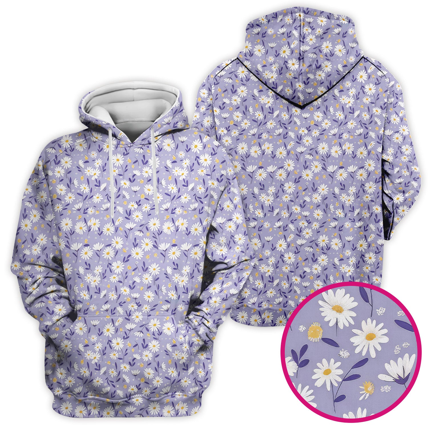 Cute Purple Daisy Botanical Print Scrub Top, Comfortable Scrubs For Nurses
