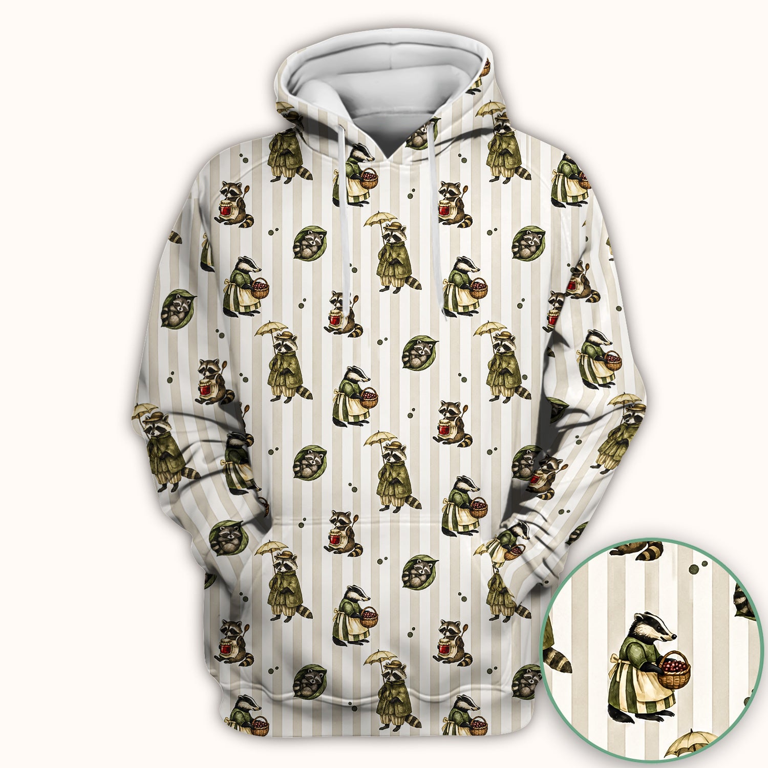 Cute Woodland Raccoon Print Scrub Top, Comfortable Scrubs for Nurses