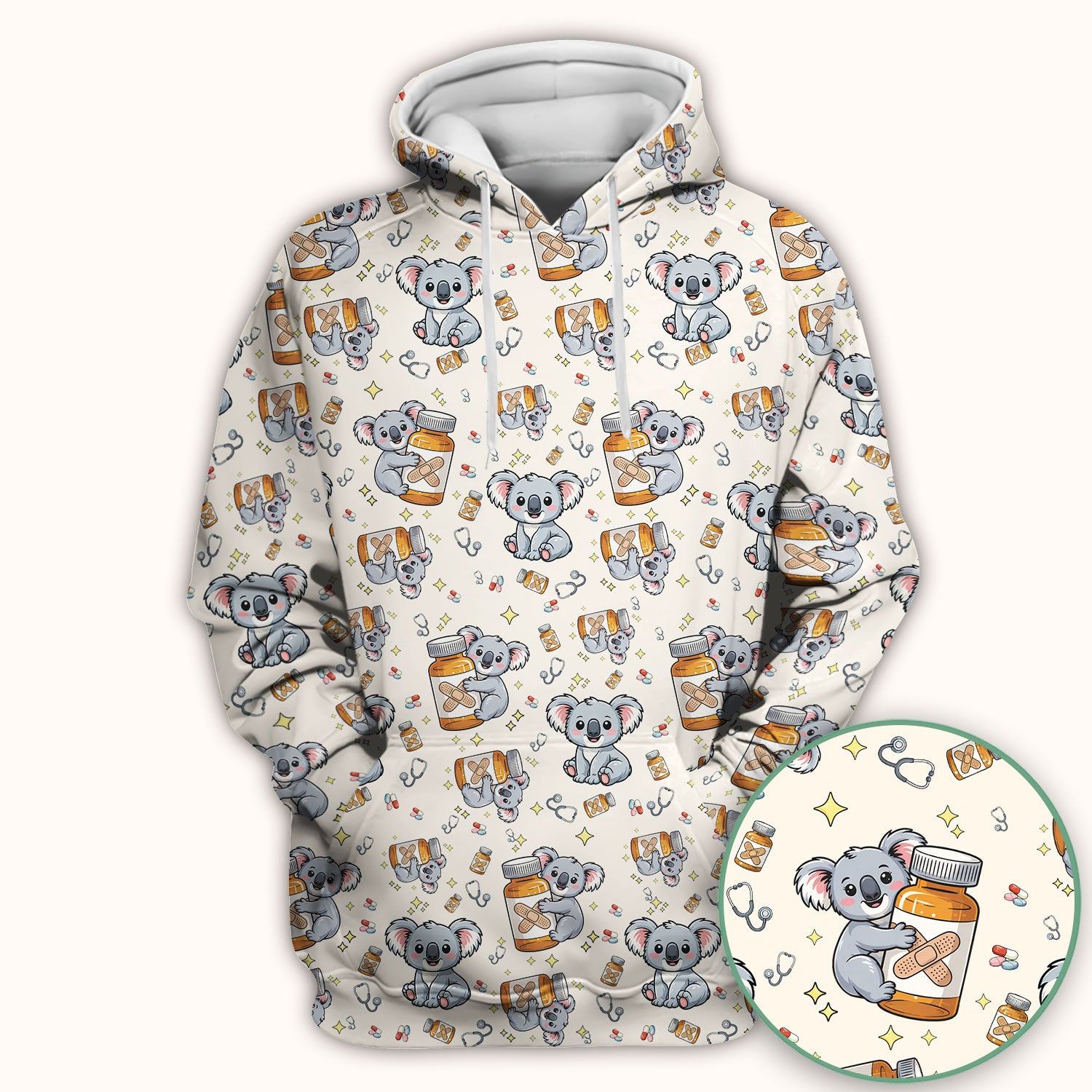 Cute Koala Nurse Bandage Medicine Print Scrub Top, Comfortable Scrubs for Nurses