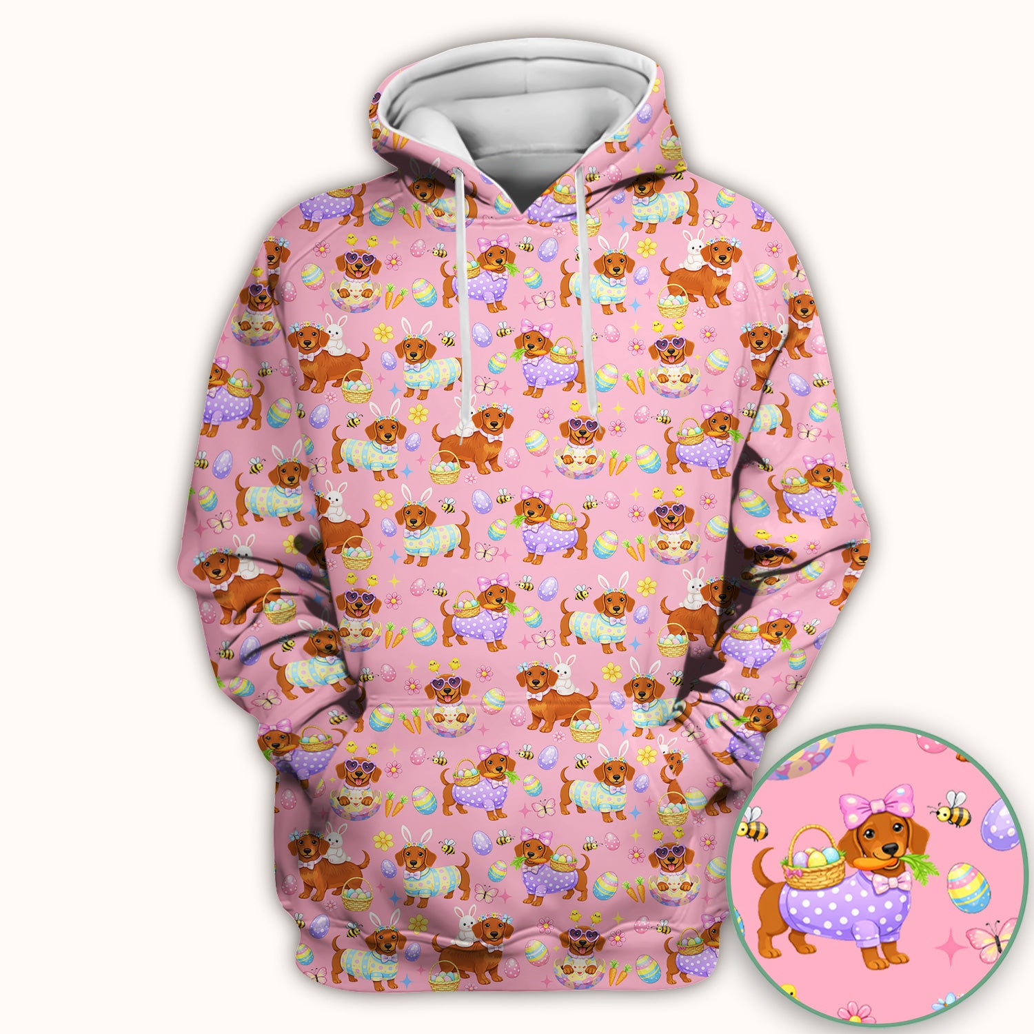 Cute Easter Dachshund Dog Pattern Scrub Top, Breathable Healthcare Uniform Top