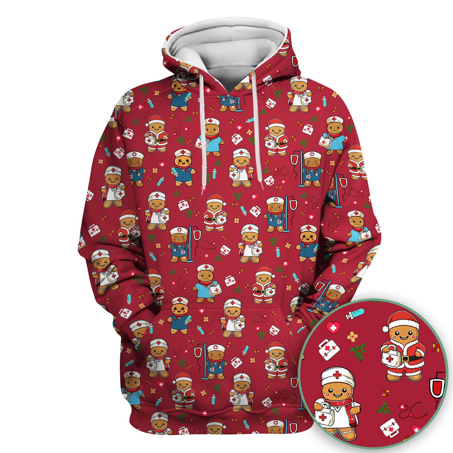 Christmas Gingerbread Nurse Scrub Top for Women - Cute Holiday Medical Uniform - Funny Shirt for RN LPN CNA Xmas Gift