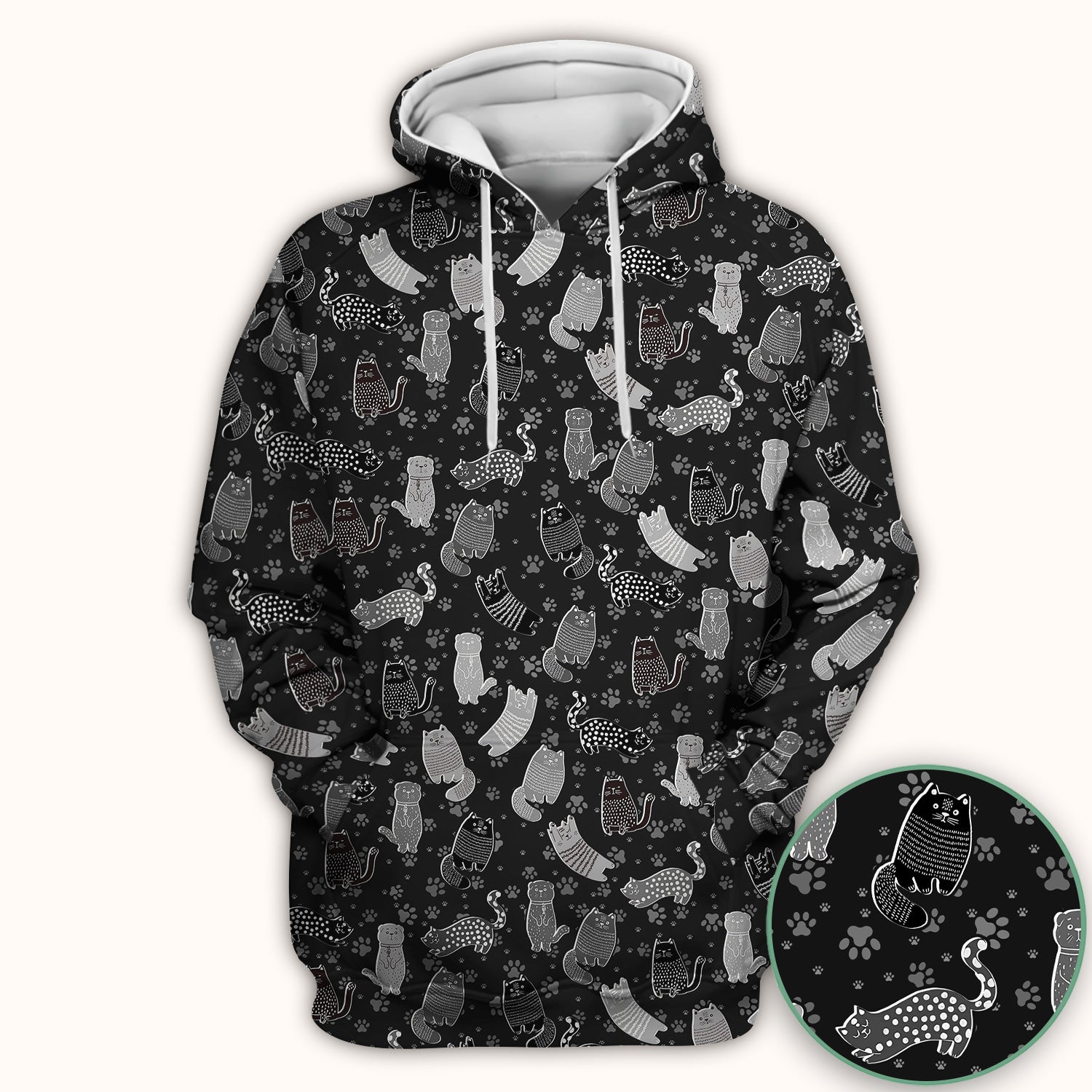 Cute Cat and Paw Print Pattern Scrub Top, Breathable Fabrics Nursing Uniform