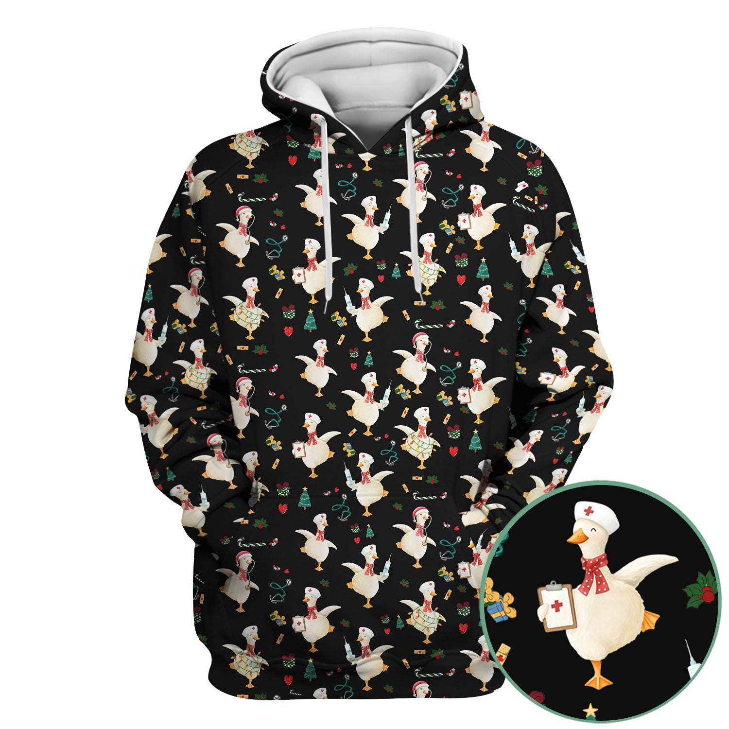 Funny Christmas Goose Scrub Top - Holiday Nurse Shirt for Women - Cute Medical Uniform Xmas Gift for RN CNA LPN Nursing Student