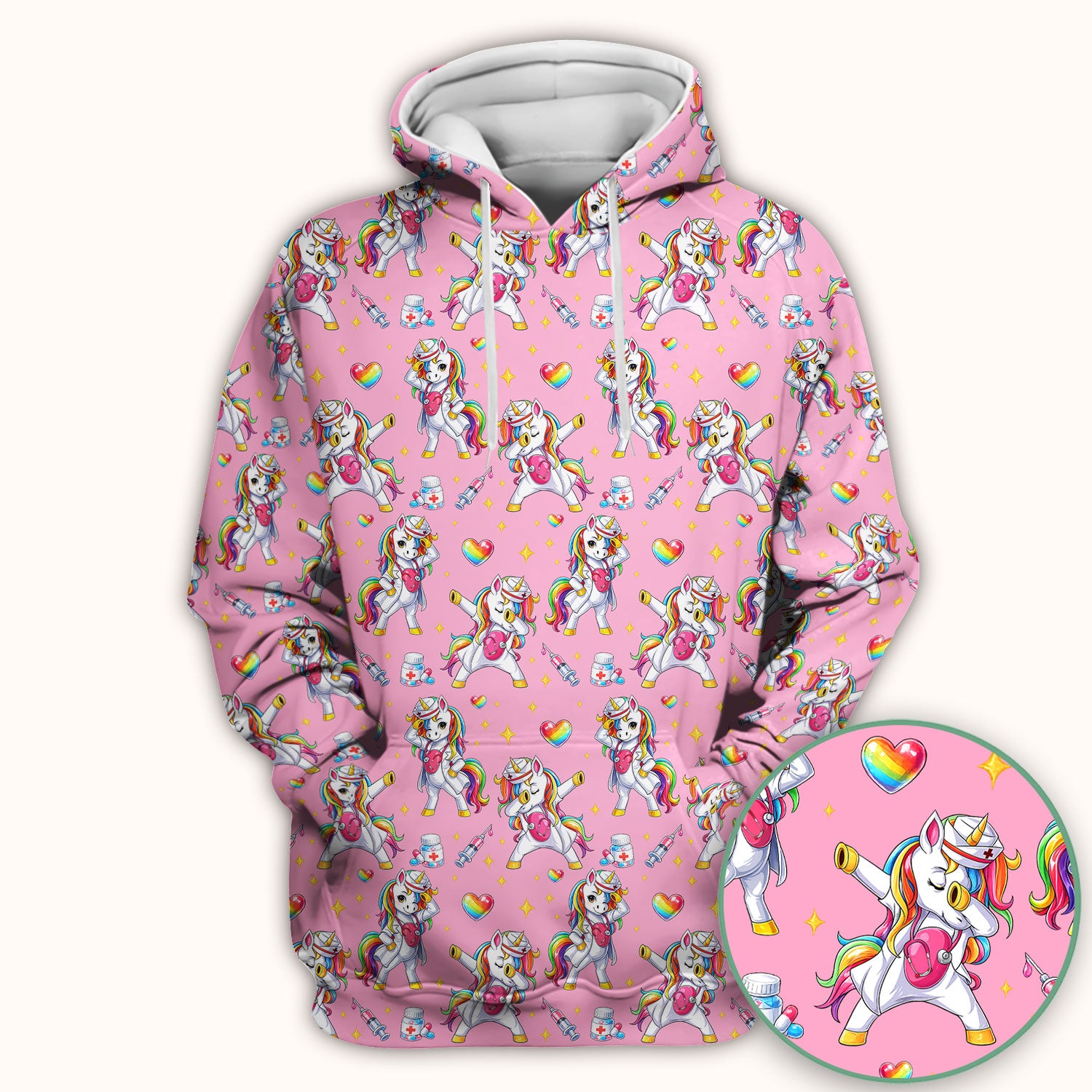 Playful Nurse Unicorn Rainbow Pattern Scrub Top, Comfortable Scrubs for Nurses