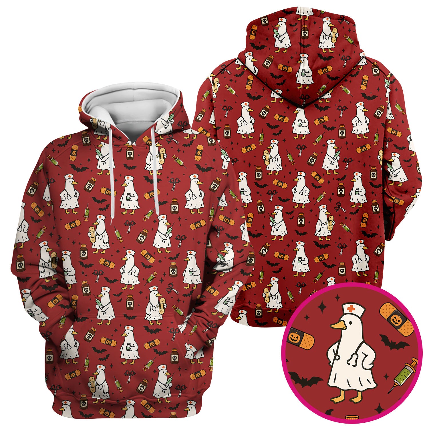 Cute Duck Pattern Nurse Scrub Top - Funny Goose Halloween Medical Design - Playful Spooky Nursing Shirt for RN LPN CNA Women