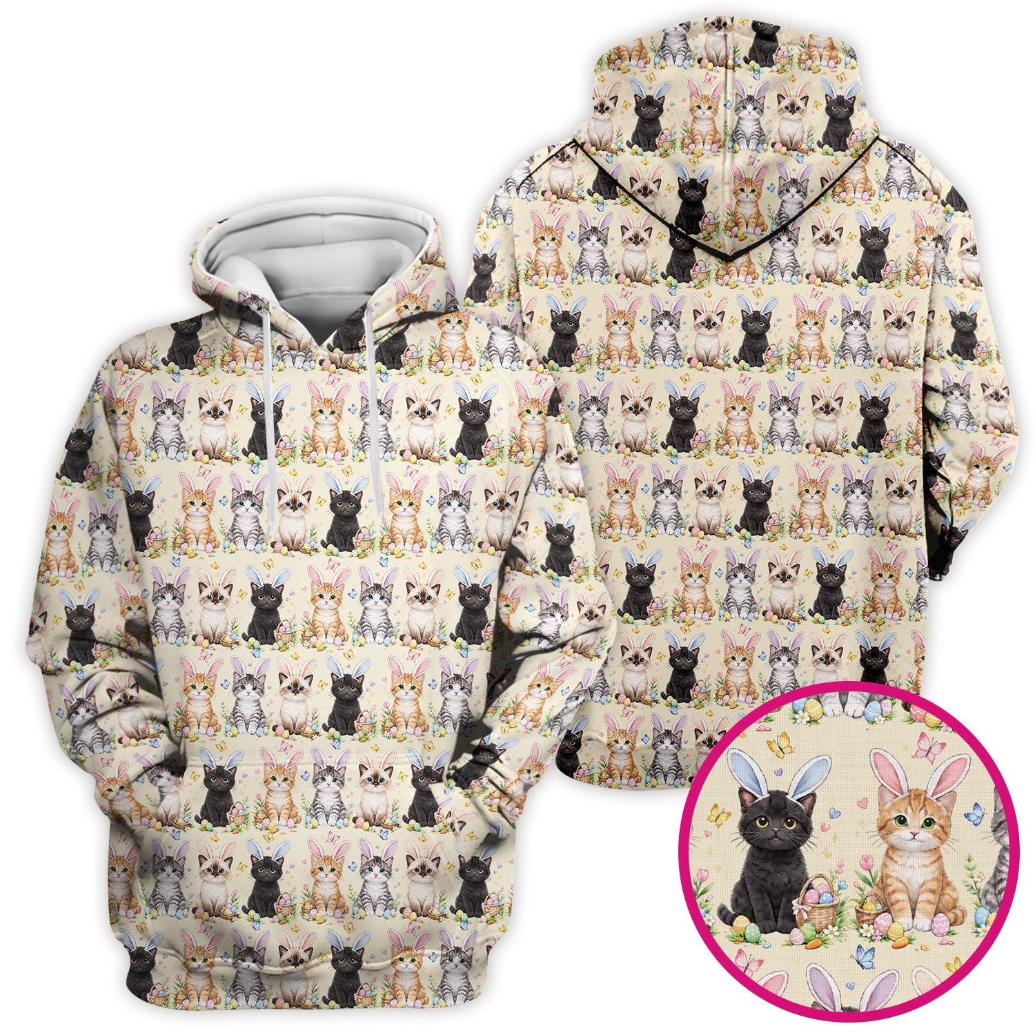 Easter Kitten Bunny Ears Pattern Scrub Top, Comfortable Scrubs for Nurses