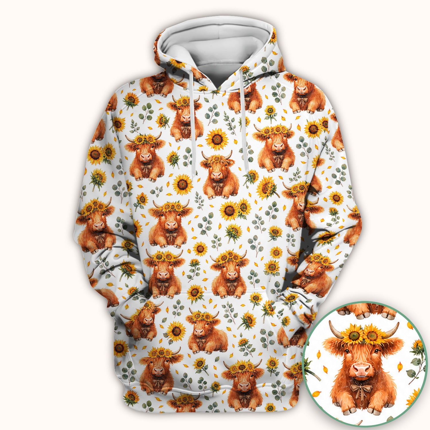 Rustic Highland Cow Floral Pattern Scrub Top, Comfortable Scrubs for Nurses