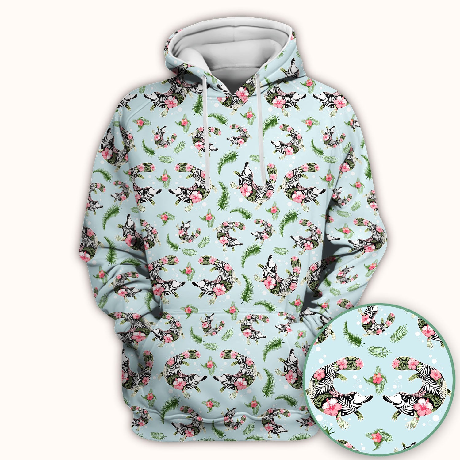 Cute Platypus Scrub Top, Tropical Floral Animal Pattern Nurse Shirt, Breathable Fabrics Nursing Uniform