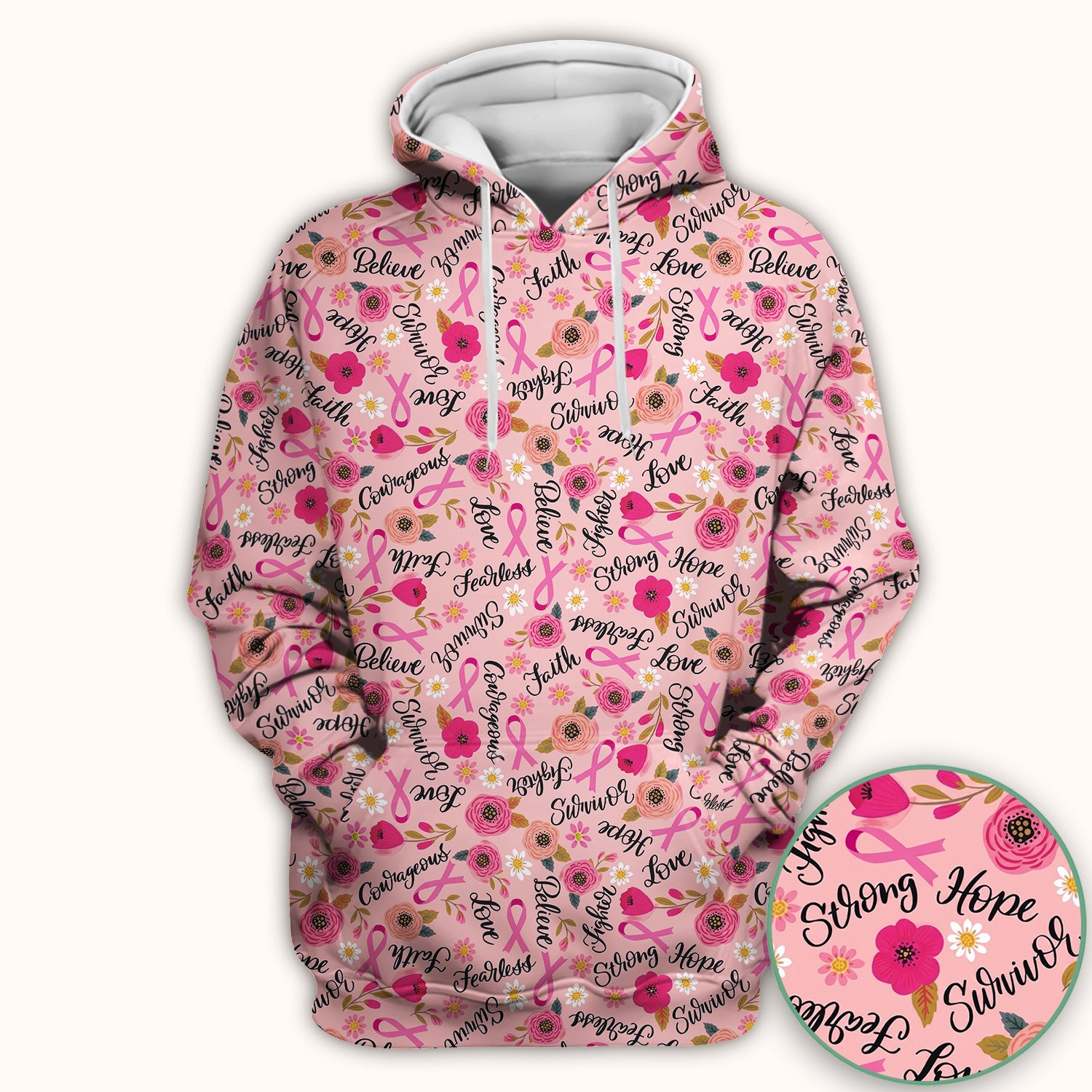 Breast Cancer Awareness Oncology with Pink Ribbon Floral Pattern Scrub Top, Comfortable Scrubs for Nurses